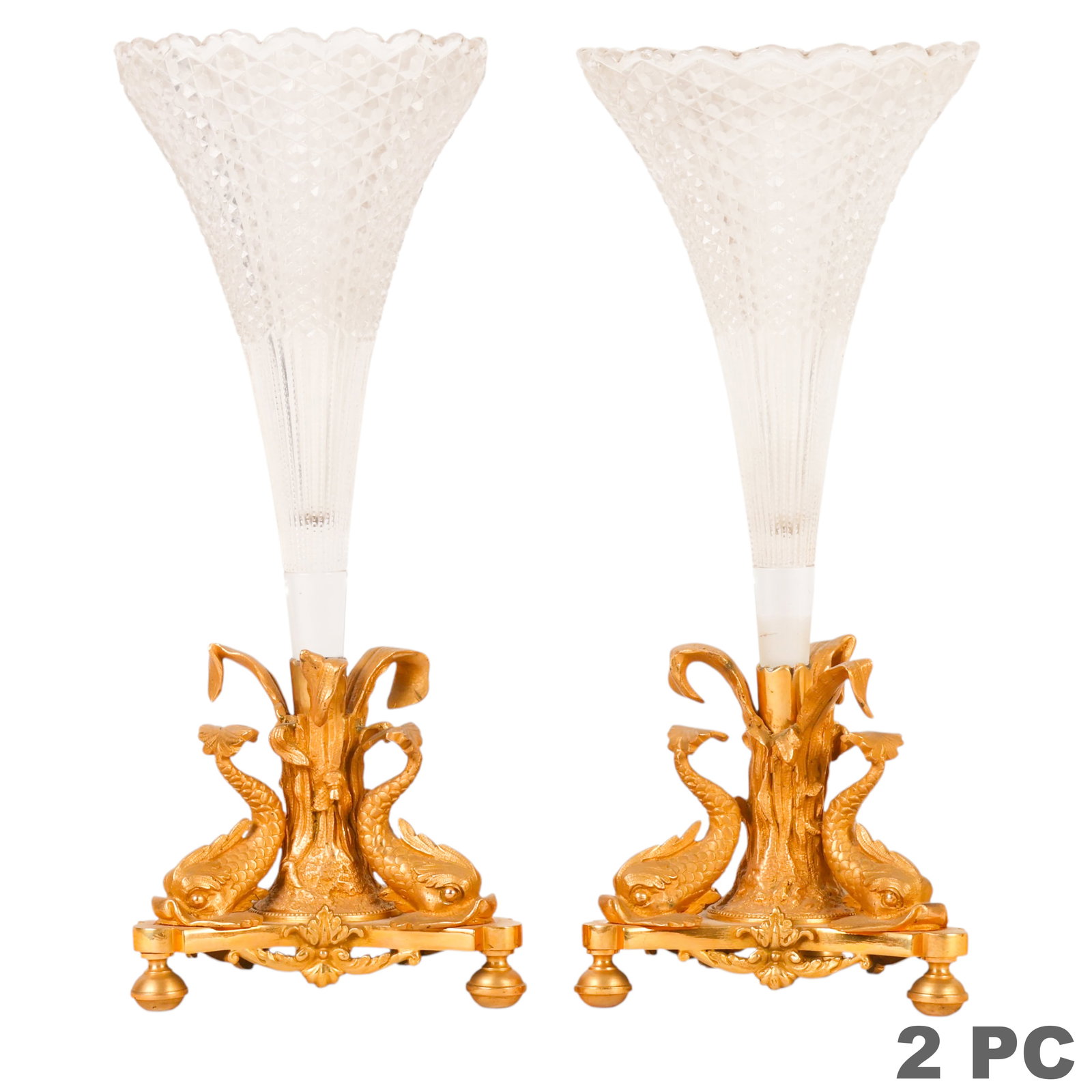 Antique Pair of French Gilt Bronze Glass Epergnes (1 of 6)
