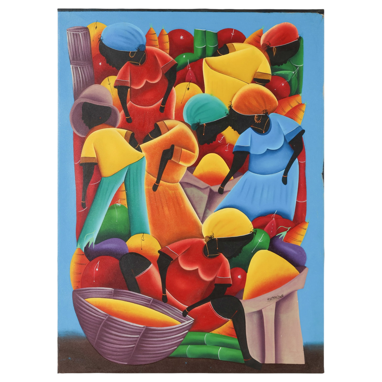 Haitian 20C Figural Market Scene Folk Art Painting (1 of 6)