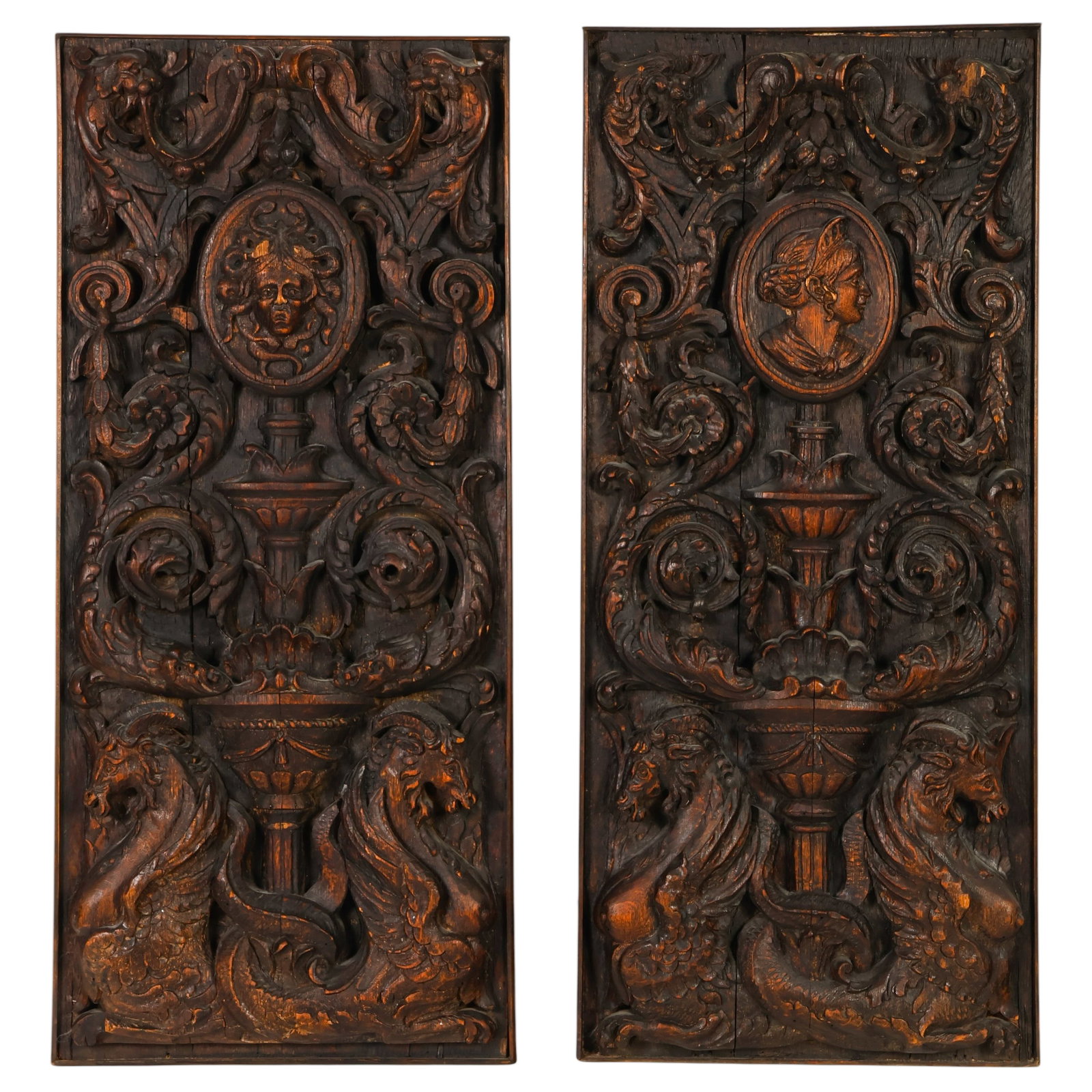 Pair of 19C French Carved Wood High Relief Panels (1 of 6)