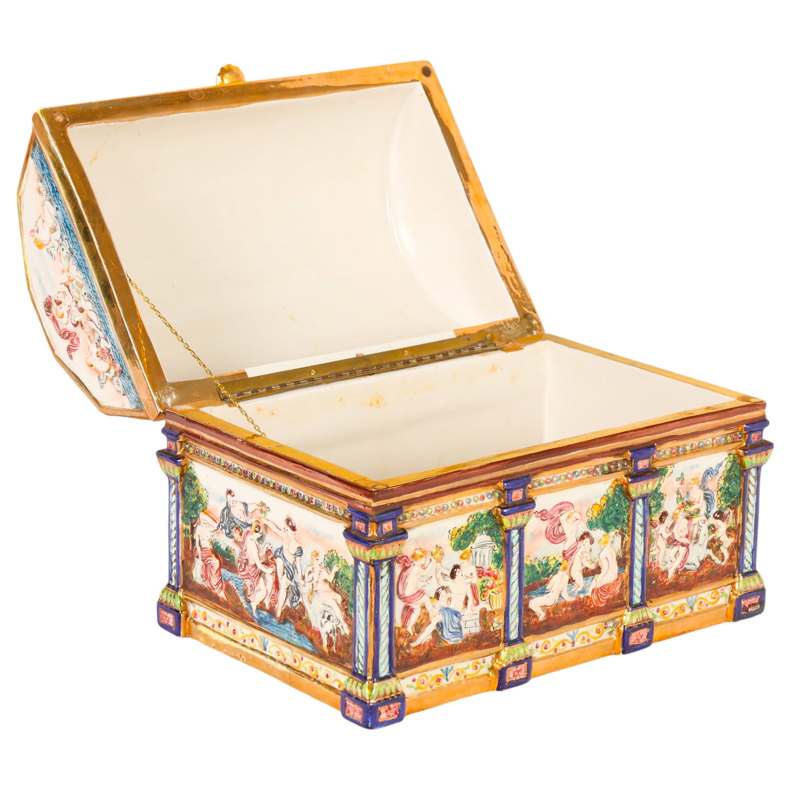 Antique Capodimonte Porcelain Hinged Casket Chest (1 of 6)
