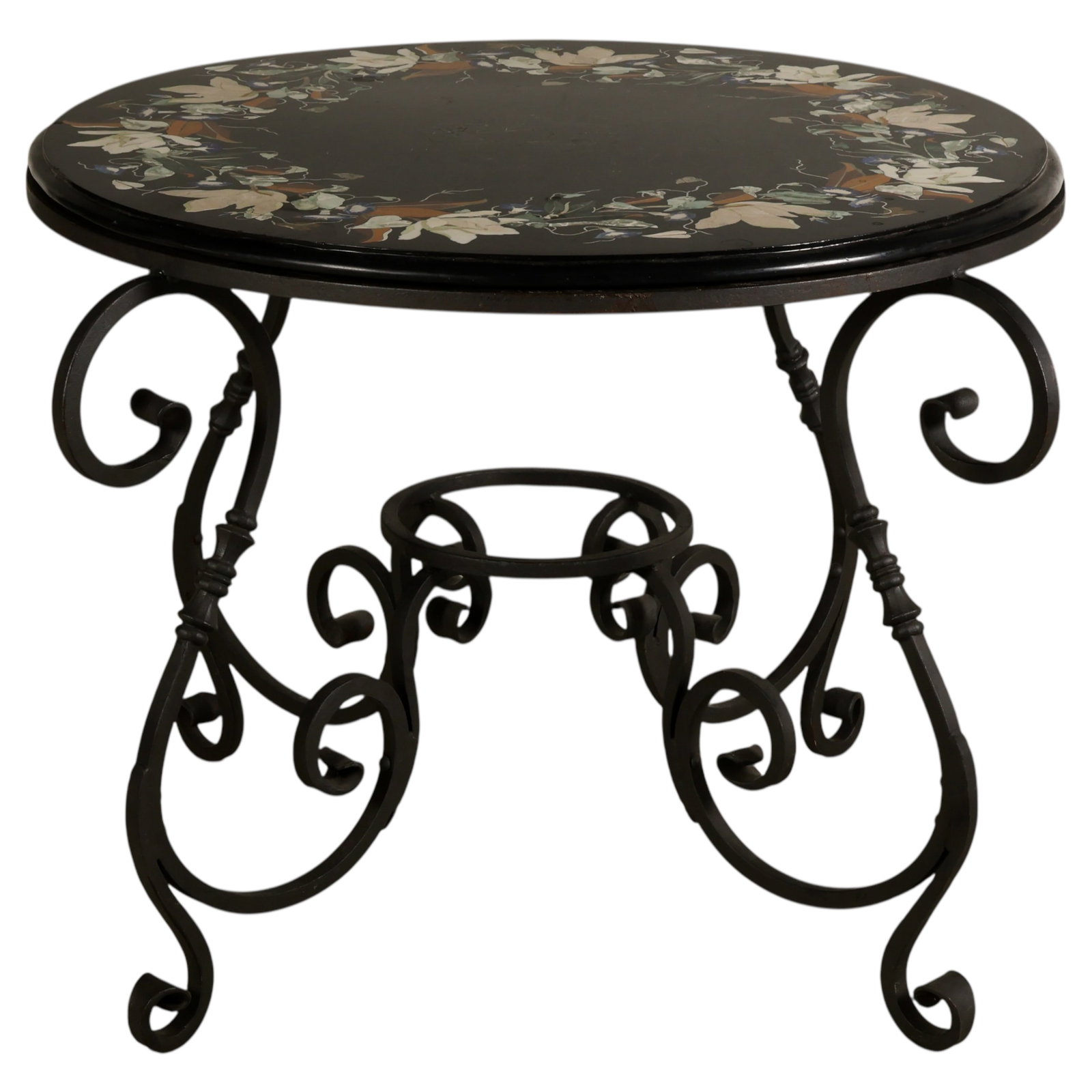Pietra Dura Marble Inlaid Top Wrought Iron Table (1 of 7)