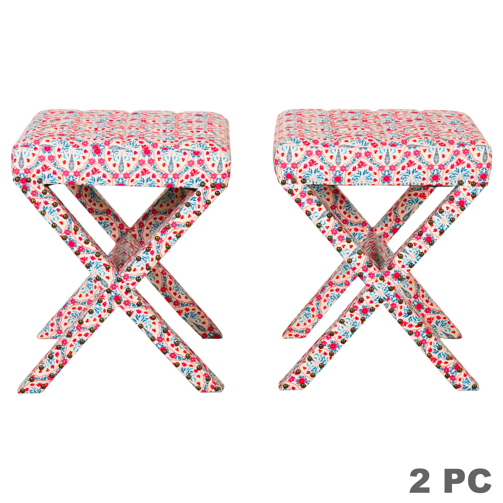 Pair of Hollywood Regency Style Colorful X Benches (1 of 6)