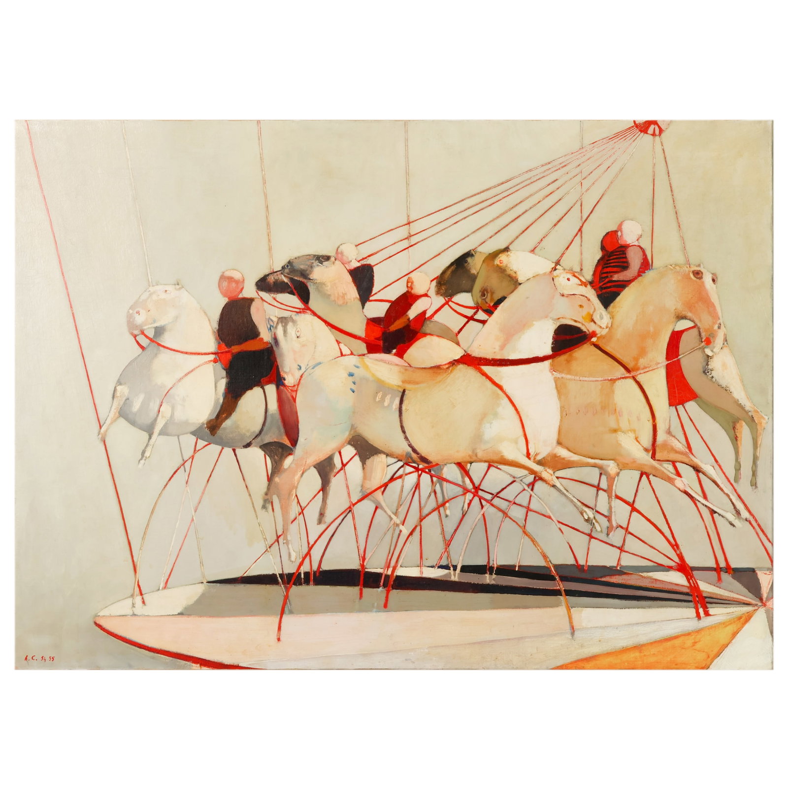 Modernist Fantasy Carousel Horse & Riders Painting (1 of 7)