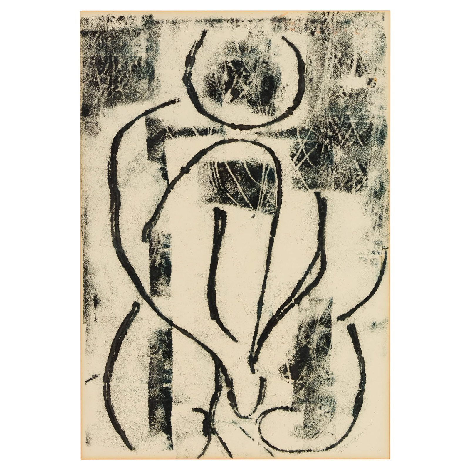 Alfred Birdsey (1912-1996) Nude Drawing FRAMED: Original pastel and charcoal on paper attributed to Alfred Birdsey (British, 1912-1996), depicting a standing nude figure rendered with expressive charcoal lines suggesting movement. Presented in a bl