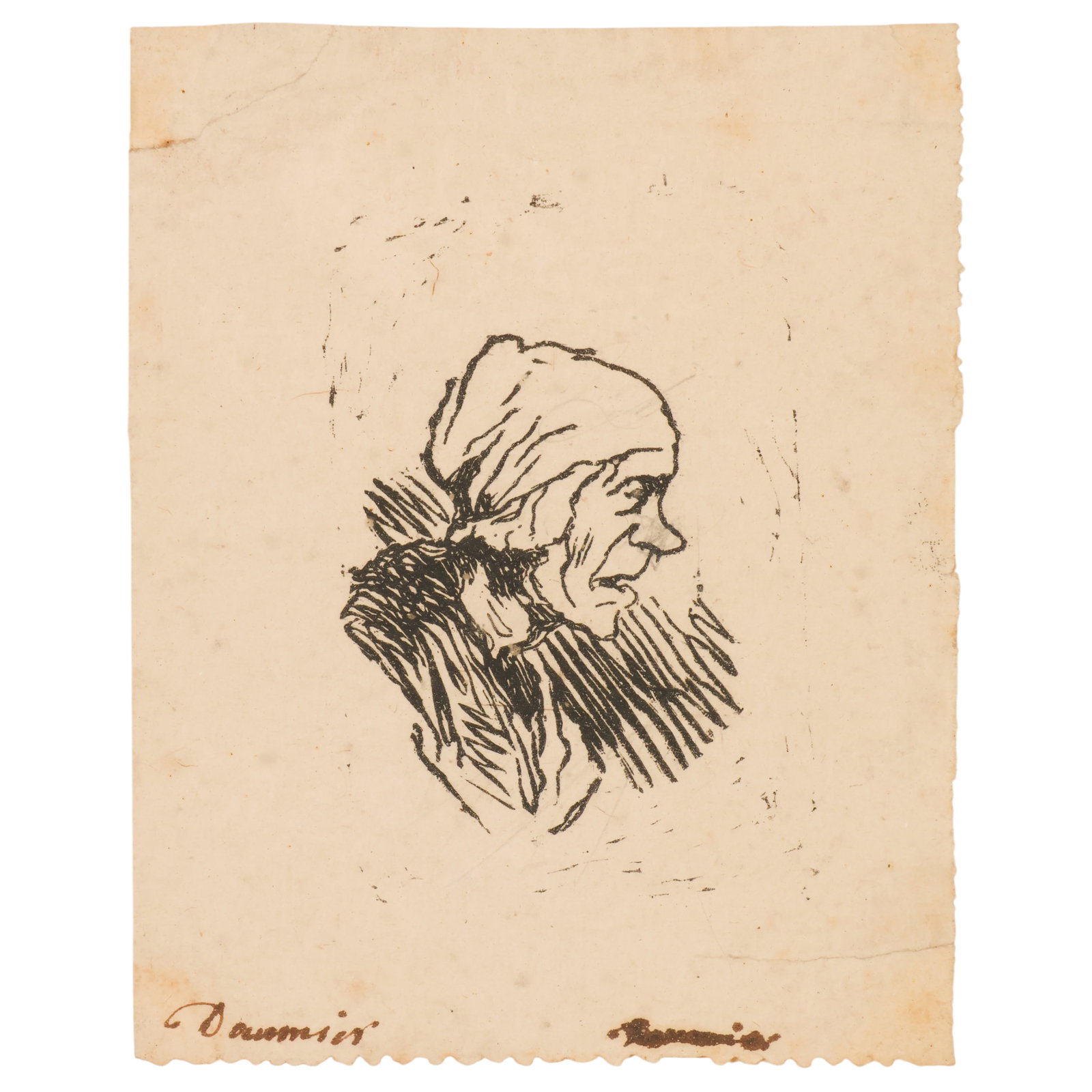 Honore Daumier 1808-1879 Peasant Head Pen Drawing (1 of 7)