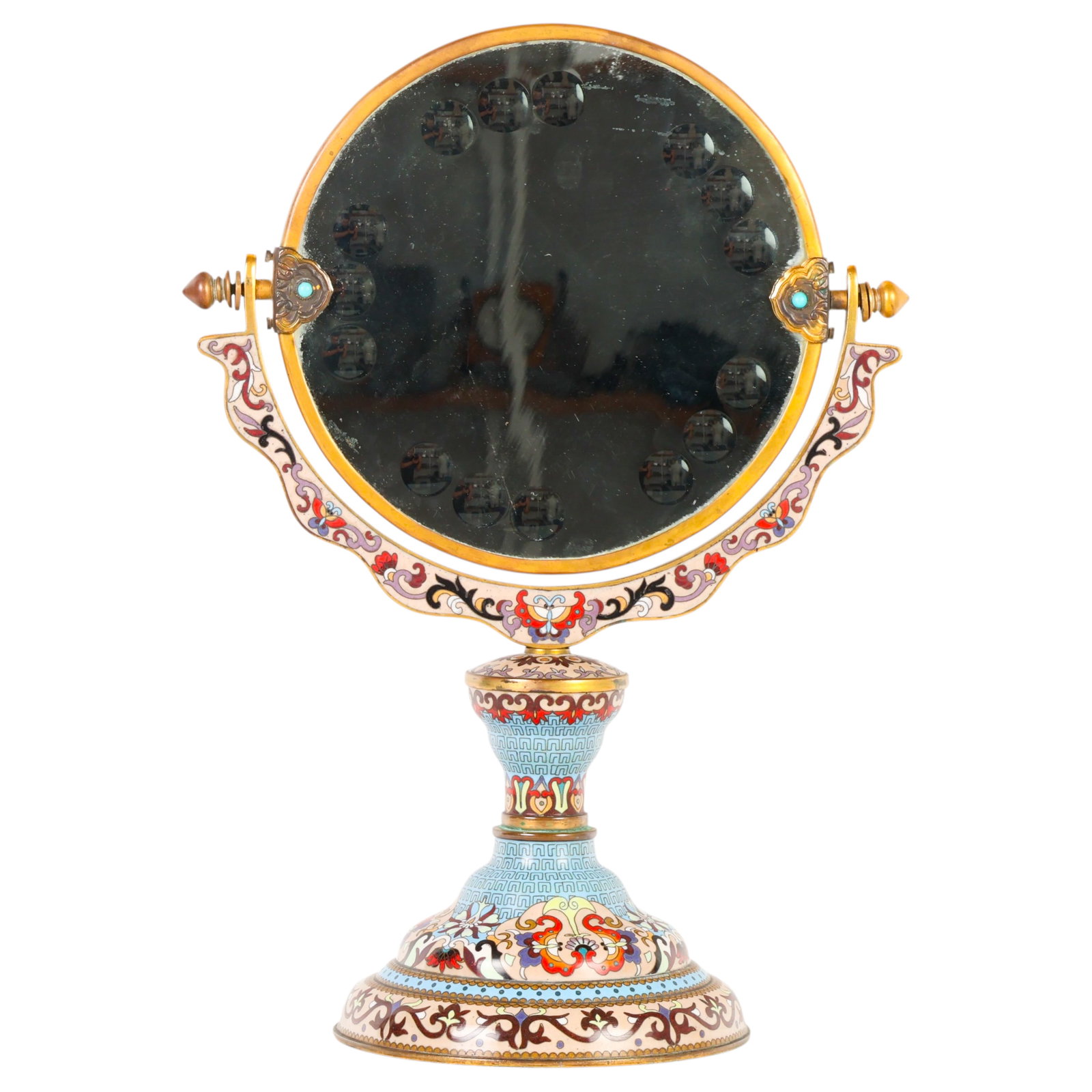 Chinese Antique Cloisonne Swivel Vanity Mirror (1 of 7)