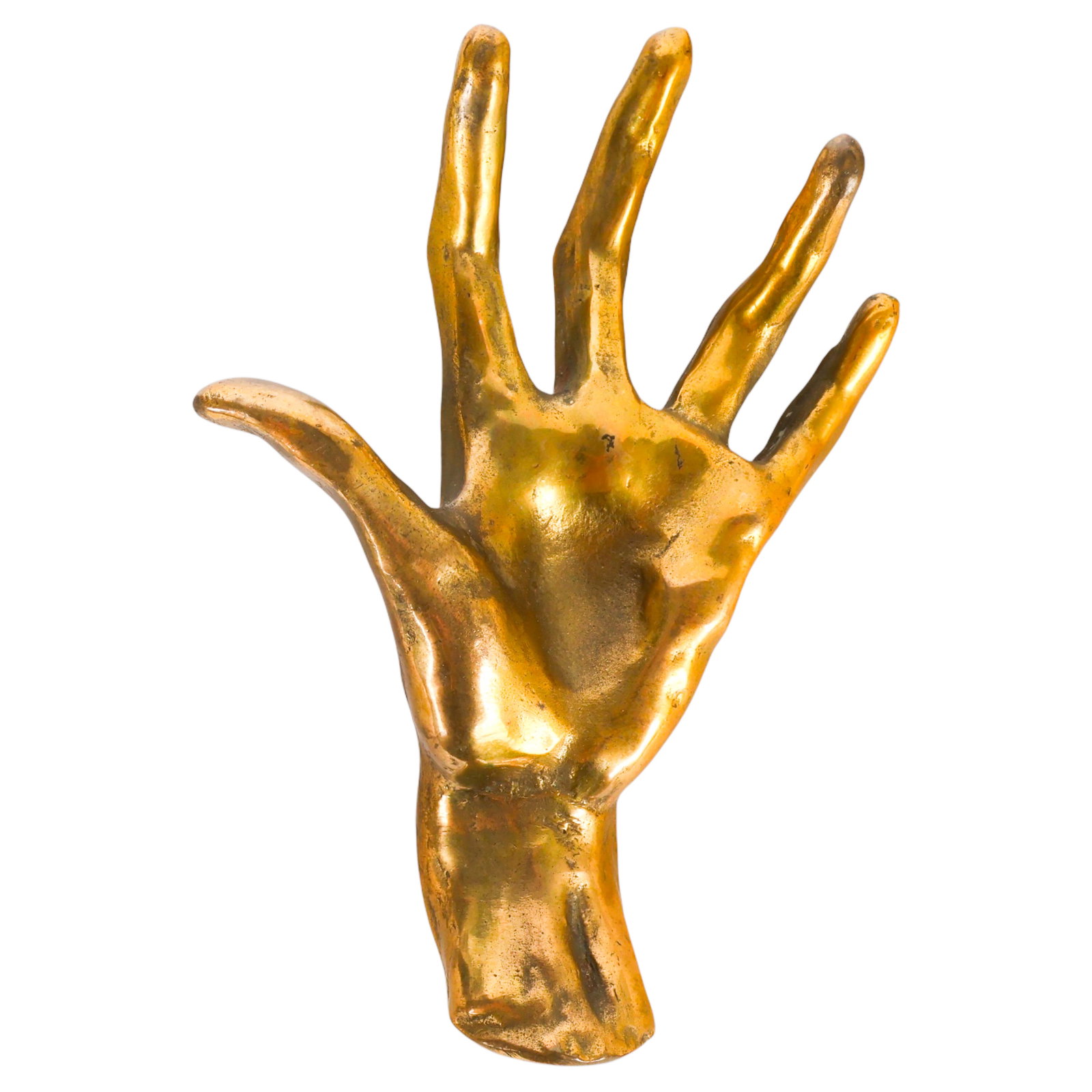 Gilt Bronze Hand Sculpture after Auguste Rodin: After Auguste Rodin (French, 1840-1917), bronze sculpture cast in the form of an expressive right hand with elongated fingers, executed in the manner of the artist's sculptural studies. Bears a cast i