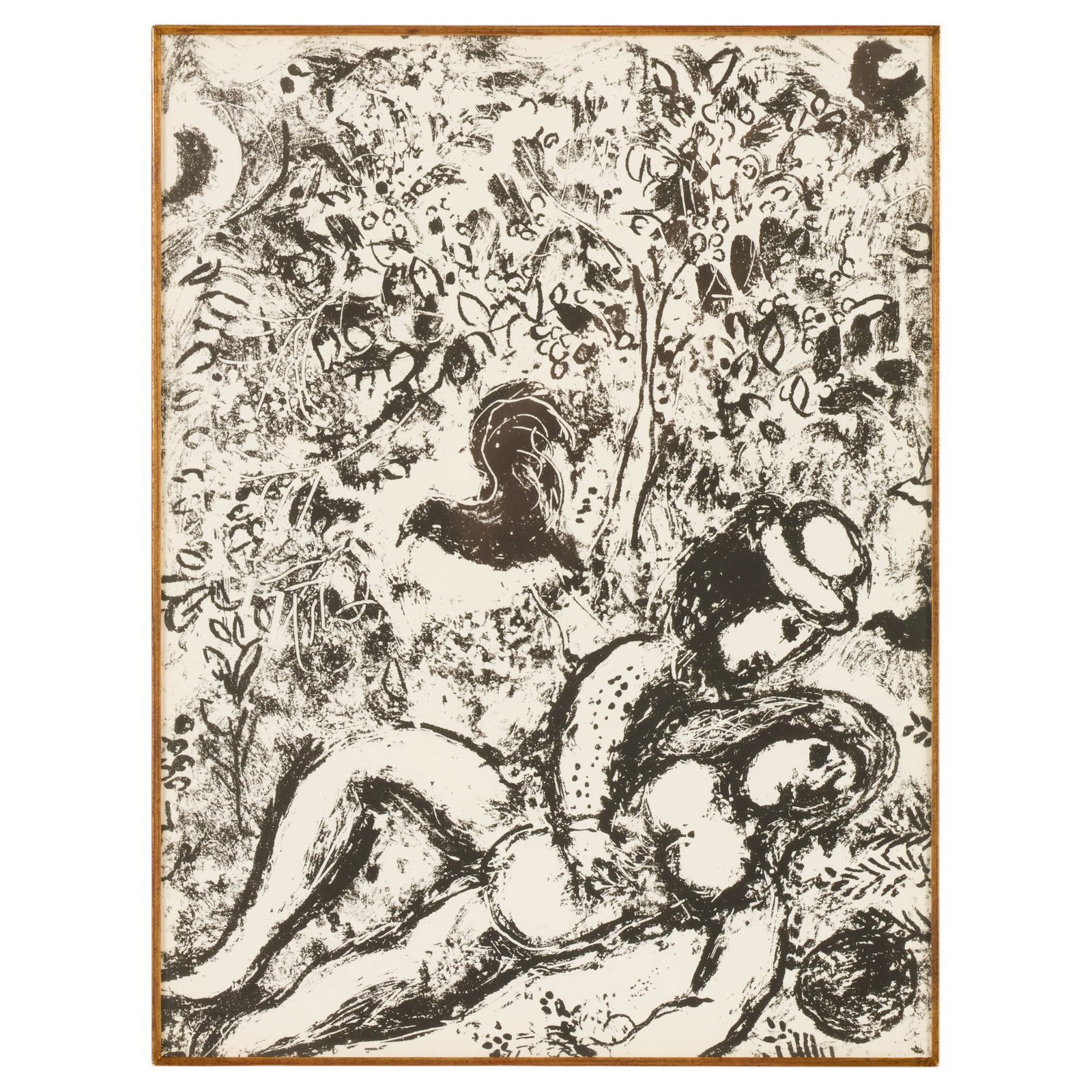 The Pair in the Tree Litho after Chagall 1887-1985: After Marc Chagall (French/Russian, 1887-1985), The Pair in a Tree (Le Couple a l'Arbre), black and white lithograph on paper depicting a reclining couple beneath a flourishing tree inhabited by