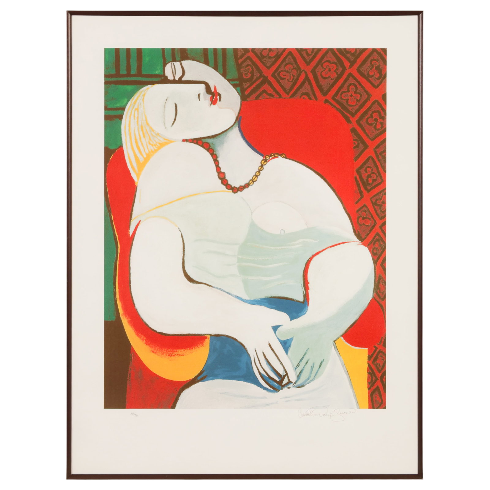Limited "Le Reve" FRAMED Print after Pablo Picasso: Limited edition print after Pablo Picasso (Spanish, 1881-1973), titled Le Reve (The Dream). Pencil inscribed "Collection Domaine Picasso" and numbered 106/500 with publisher's blindstamp. Framed appro