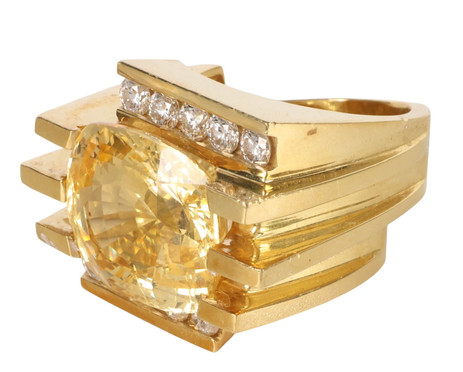 18k Gold Yellow Sapphire and Diamond Ring 30.5 g (1 of 6)