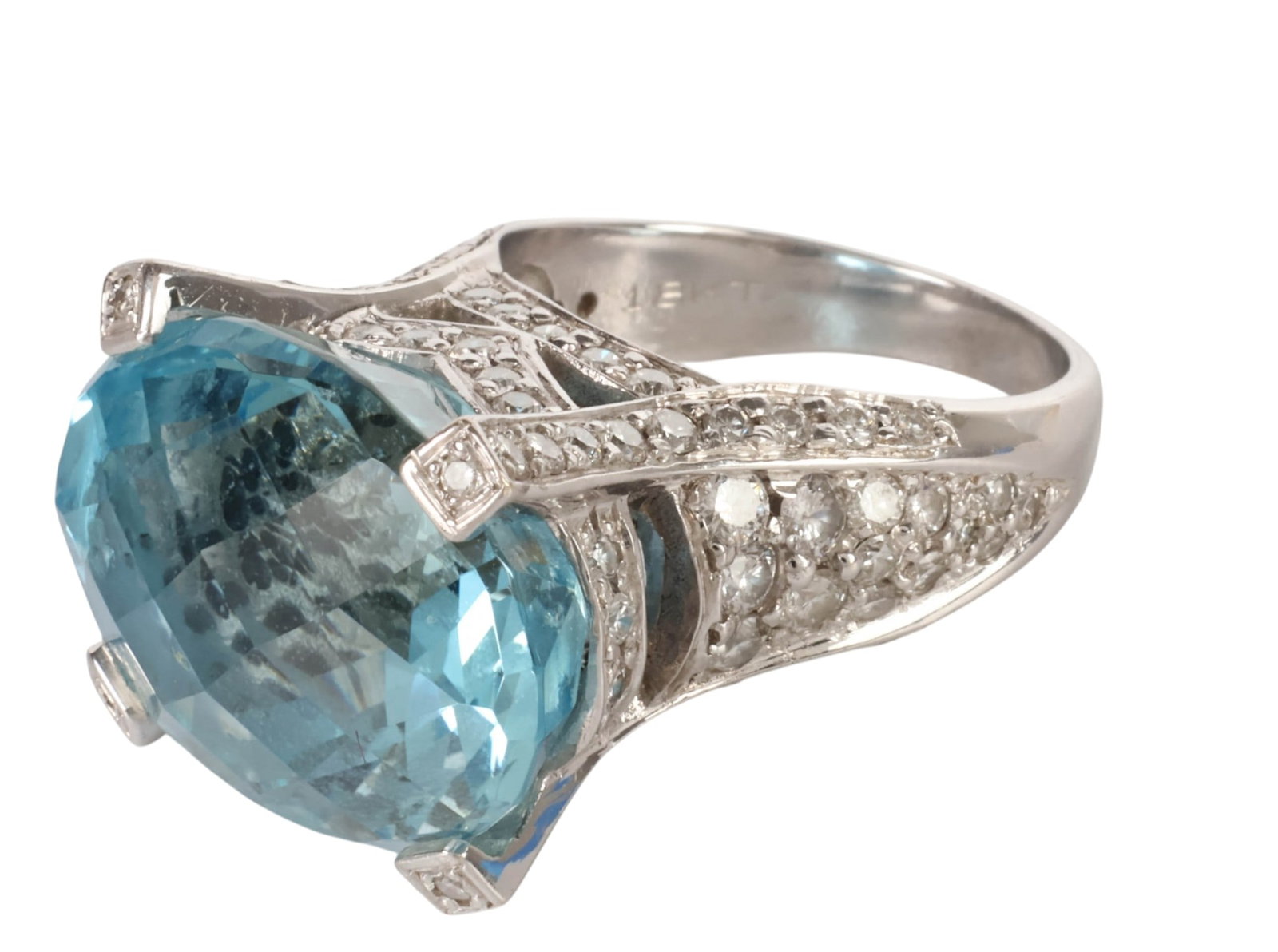 18k White Gold Diamond Aquamarine Cathedral Ring (1 of 6)