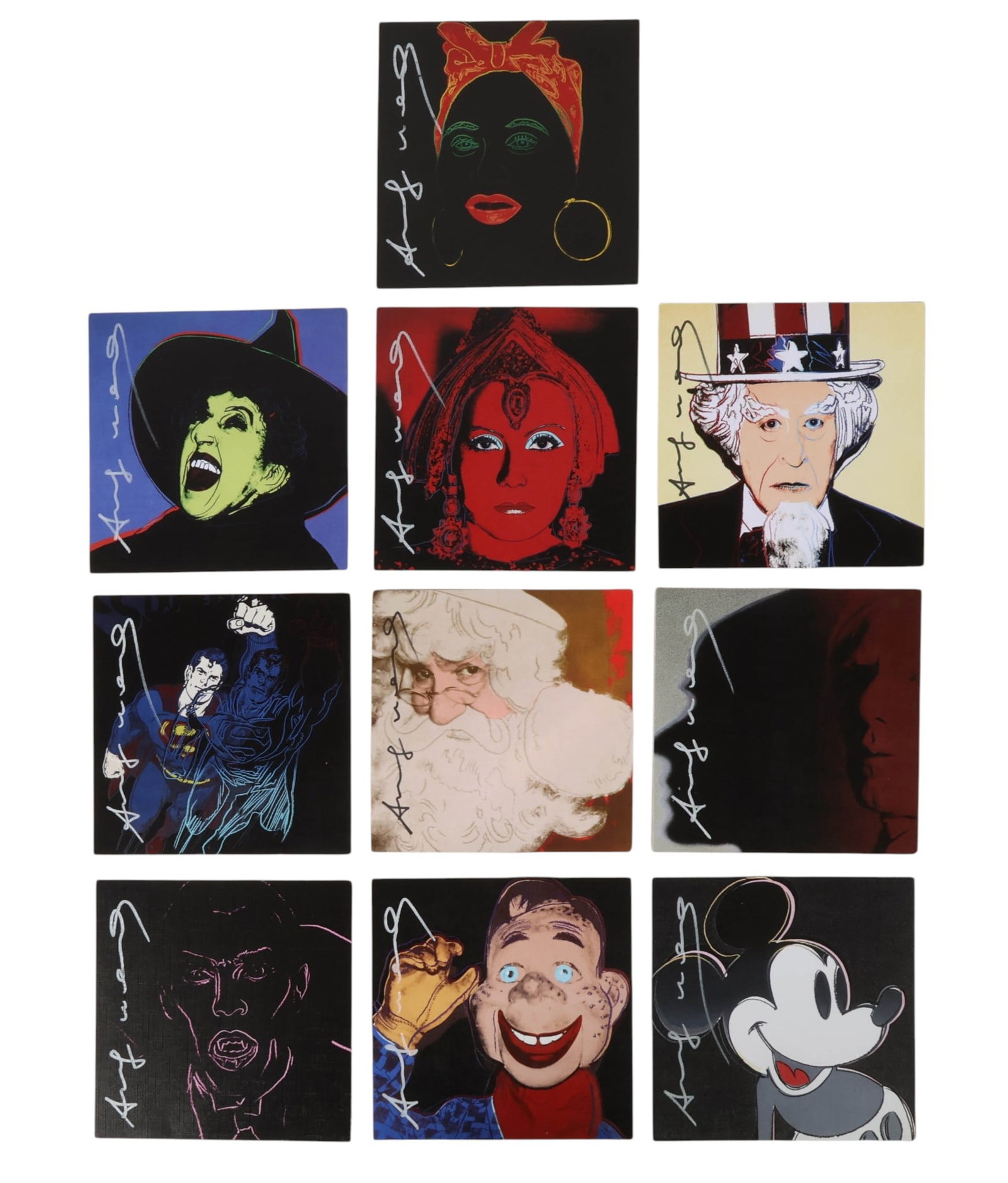Andy Warhol 1928-1987 "Myths" Litho Prints SIGNED: Andy Warhol (American, 1928-1987), "Myths," 1981, portfolio of ten color promotional prints featuring images from Warhol's celebrated Myths series, comprising Howdy Doody, Dracula, Mammy, Mickey Mouse