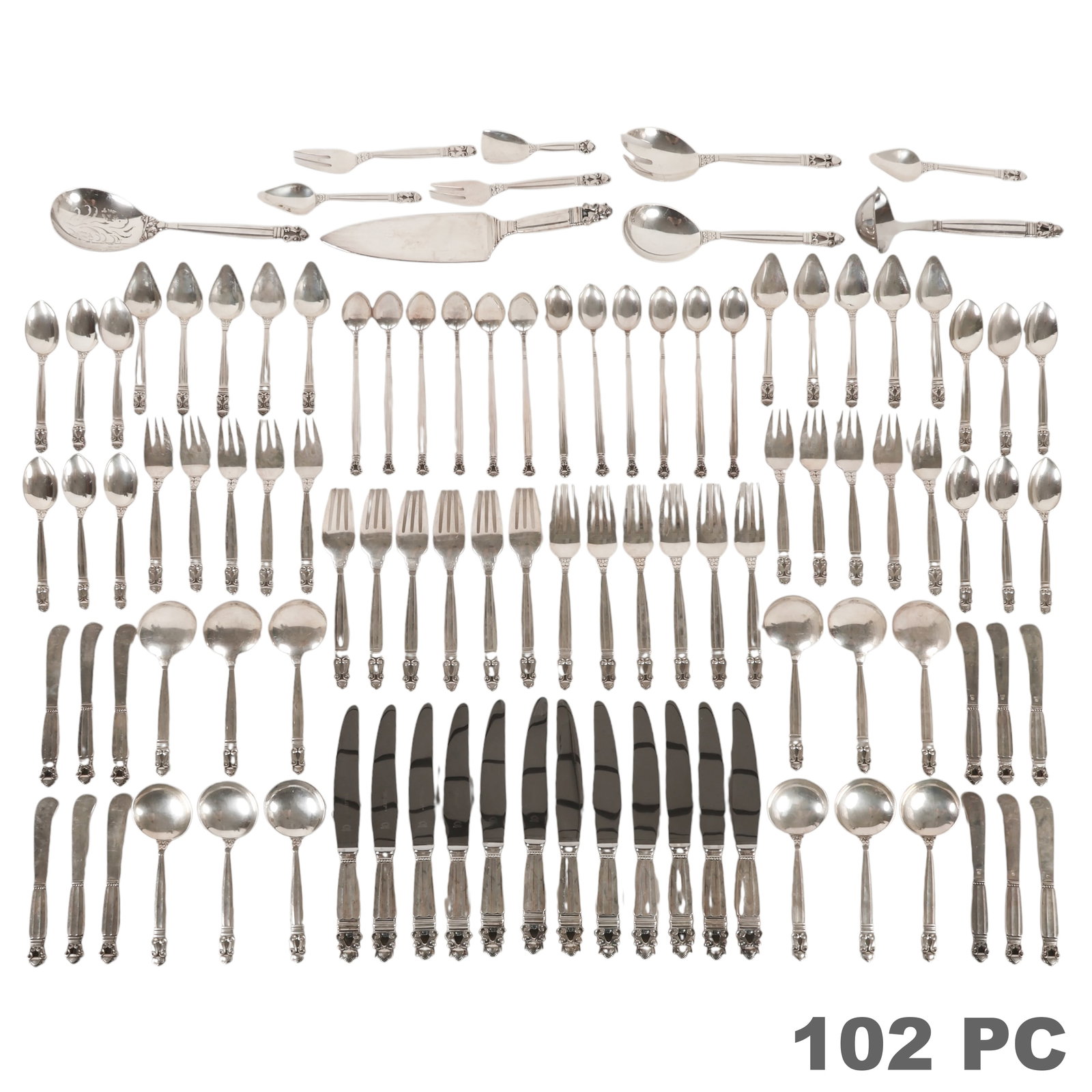 Sterling Silver Georg Jensen Acorn Flatware 102pc (1 of 6)