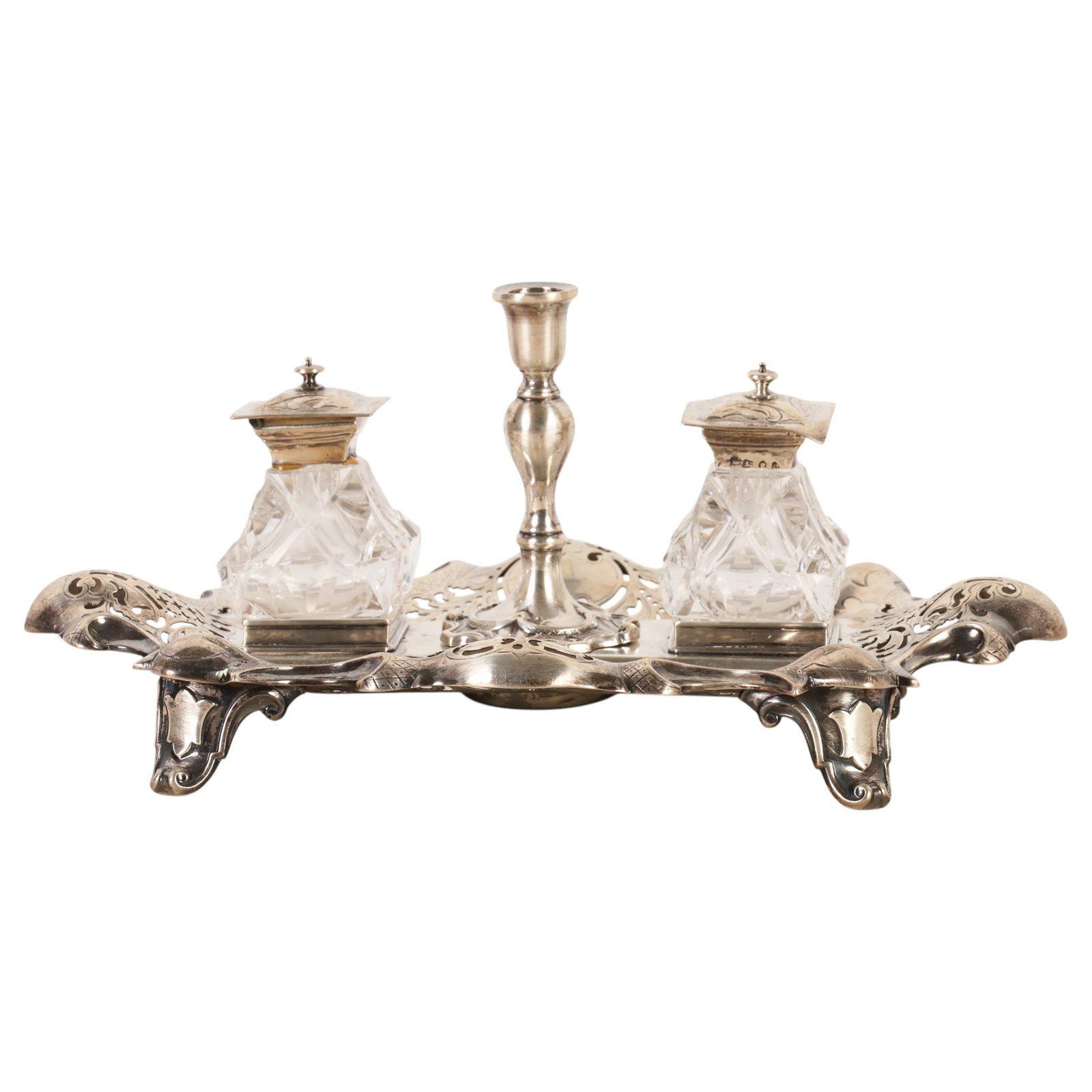 Sterling Silver English Sheffield Double Inkstand (1 of 6)