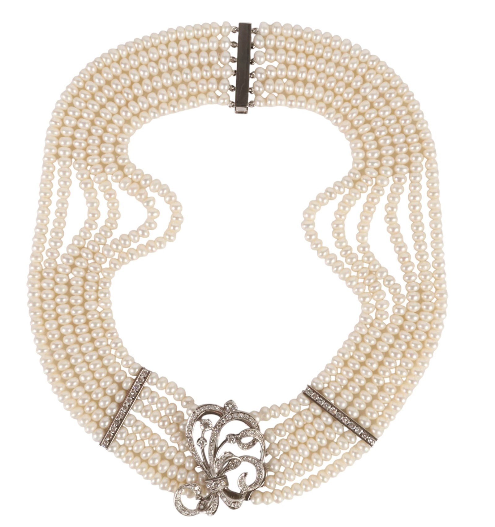 14K White Gold & Diamond Six-Strand Pearl Necklace (1 of 6)