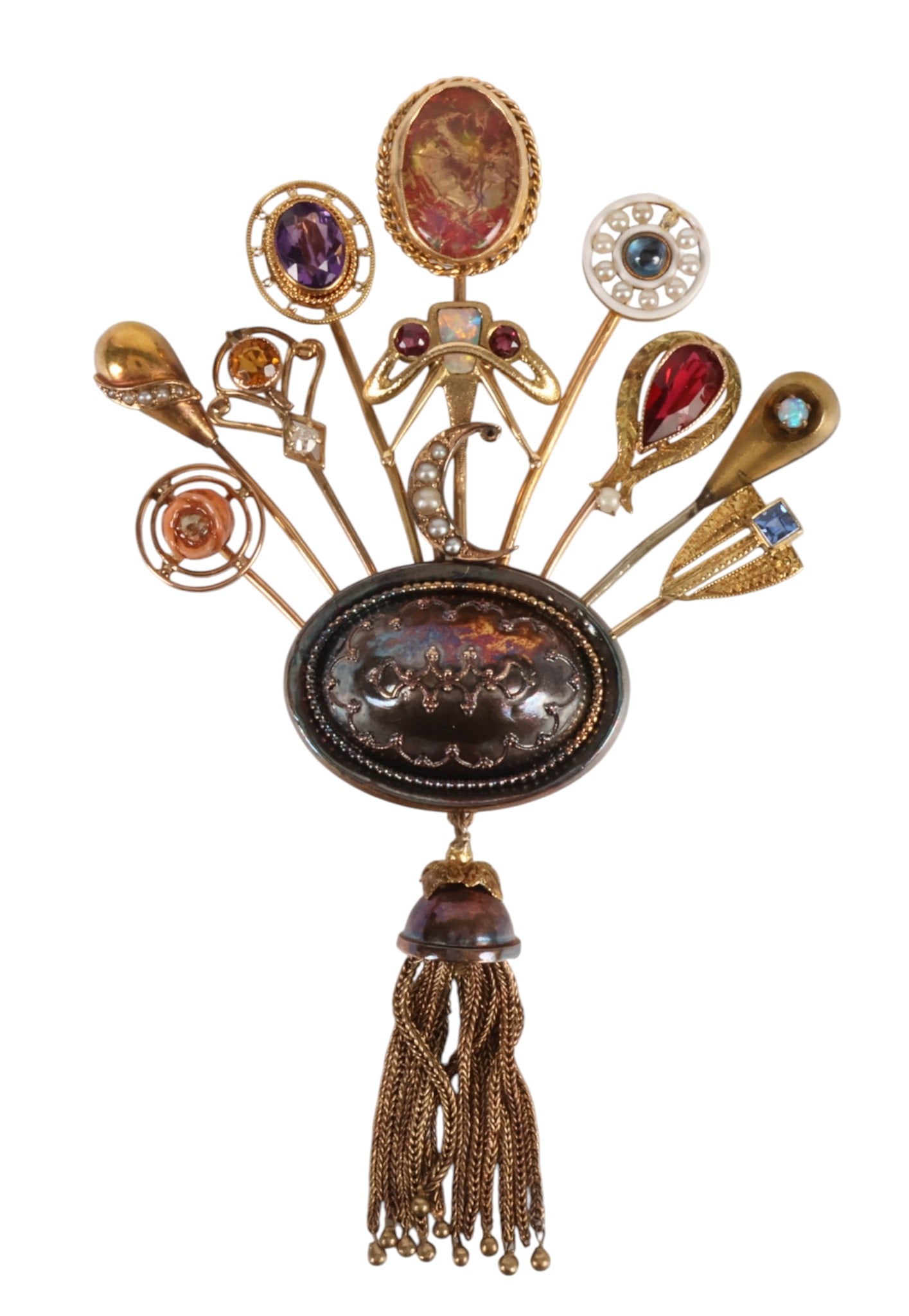14k Gold Gem Set Stick Pin Cluster Brooch Pin 27g. (1 of 6)