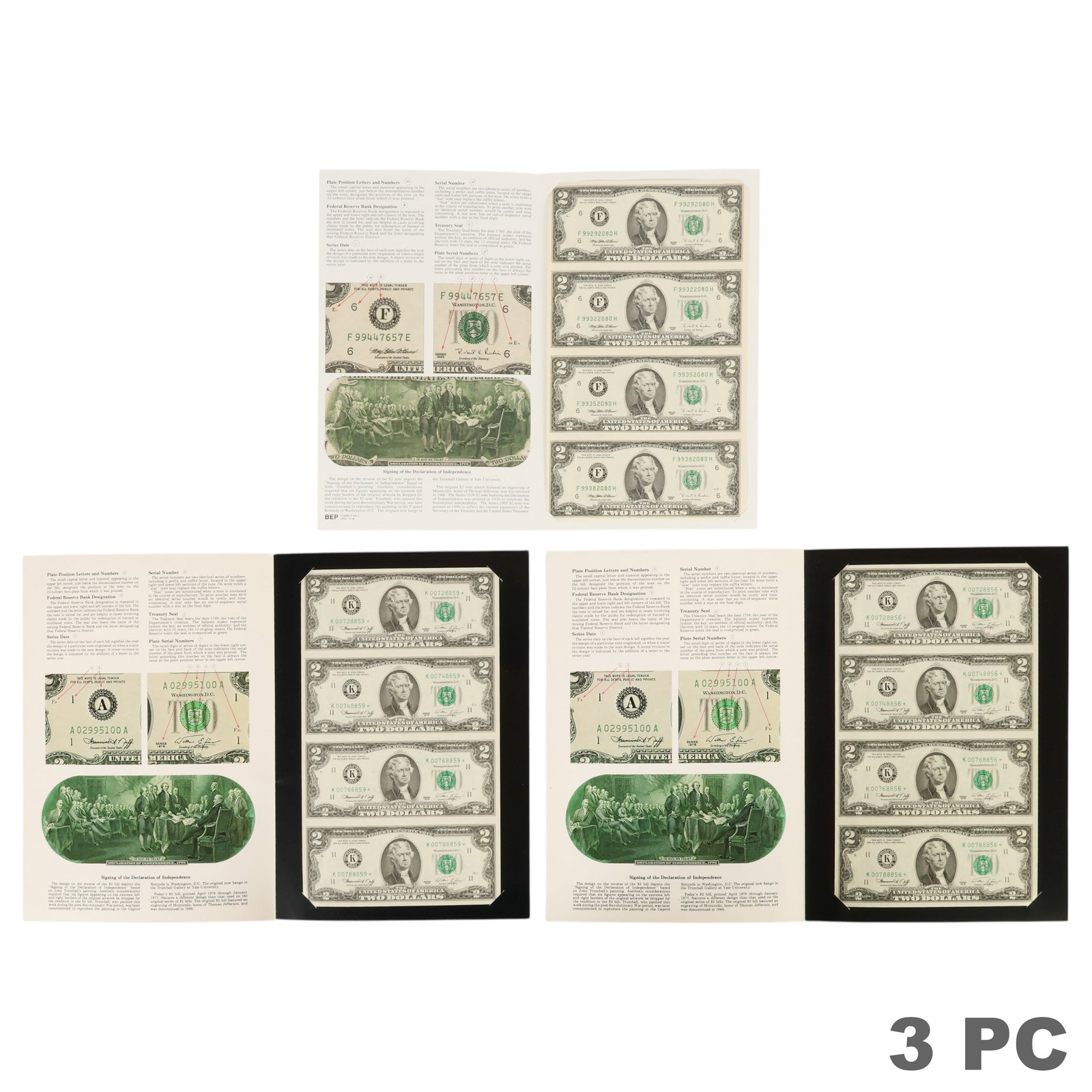 U.S. $2 Federal Reserve Uncut 4-Note Sheets LOT (1 of 7)