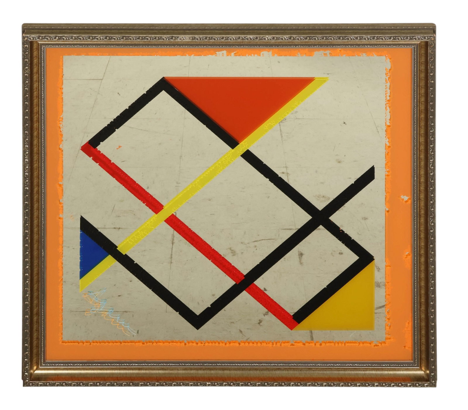 Agam 1928-2026 "Mondrain" Serigraph Mirror SIGNED: Yaacov Agam (Israeli, 1928-2026), "Homage to Mondrian," color serigraph with pigments on mirrored glass, featuring geometric forms and linear elements in black, red, yellow, blue, and orange. Signed l