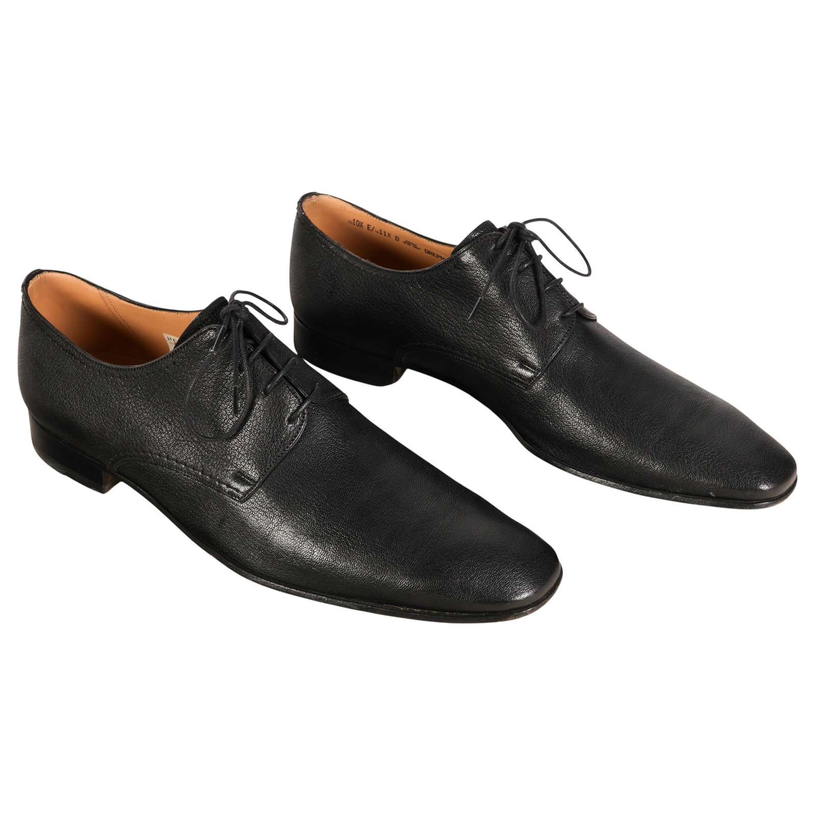 Bally Mens Black Leather Derby Dress Shoes Sz.11.5: Bally Switzerland men's textured black leather lace-up Derby dress shoes, style "Drephill 100," featuring a clean plain-toe derby silhouette, textured leather uppers, black laces, leather lining, and 