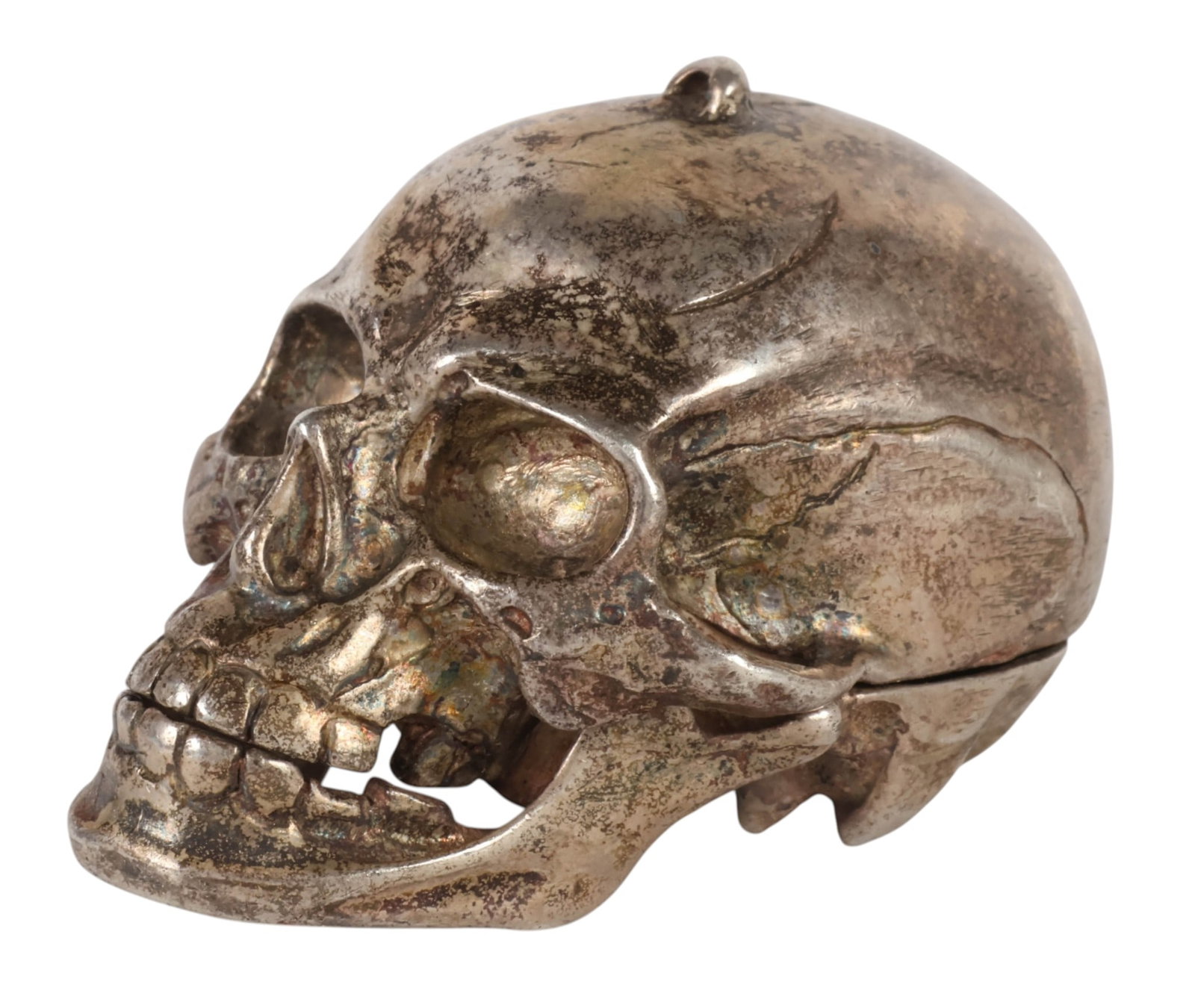 Sterling Silver Memento Mori Skull Pill Box 63g. (1 of 6)