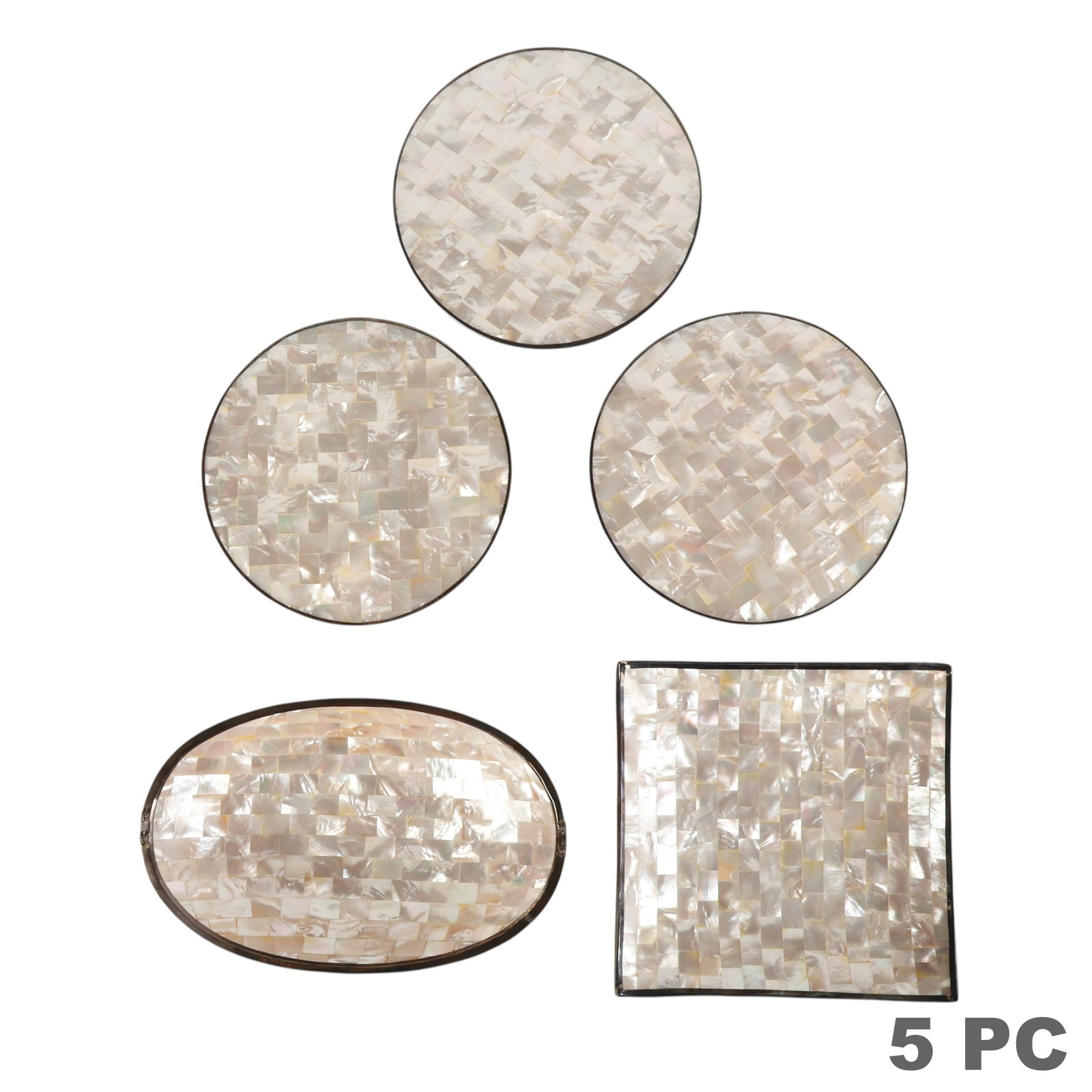 Sterling Silver MOP & Coconut Shell Trays 5pc LOT (1 of 8)