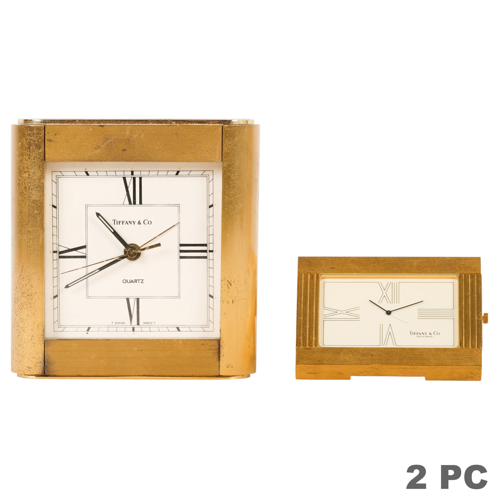 Tiffany & Co. Swiss-Made Brass Desk Clocks 2pc LOT (1 of 7)