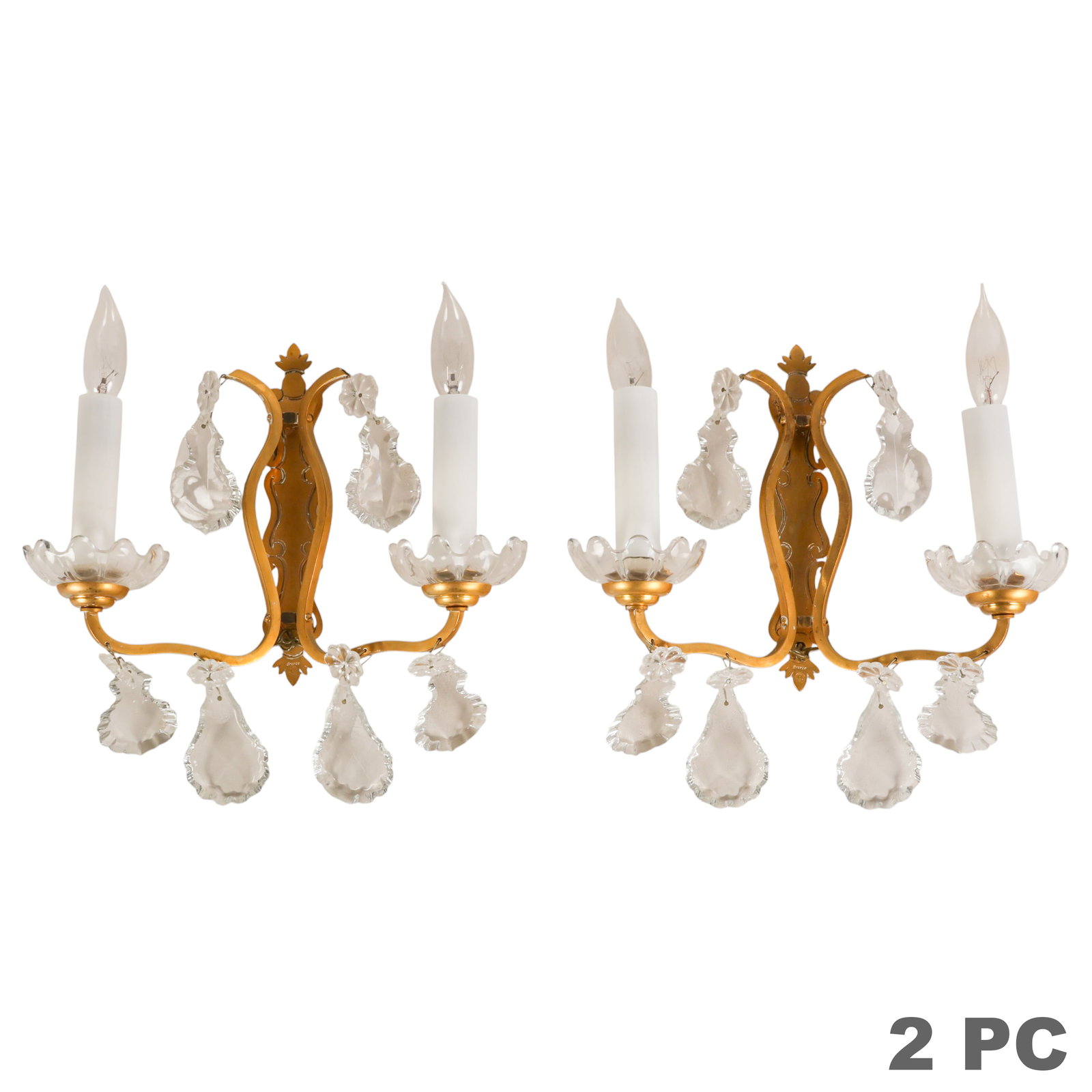 Baccarat Pair Crystal & Dore Bronze Sconces SIGNED (1 of 7)