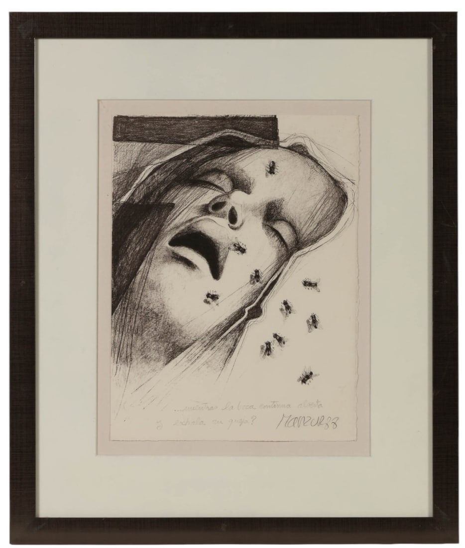 David Manzur b.1929 Kiss of God Lithograph SIGNED: David Manzur (Colombian, born 1929), El Extasis de marmol (The Marble Ecstasy), from the print collection El beso de Dios (The Kiss of God), lithograph on paper depicting an expressive reclining face 