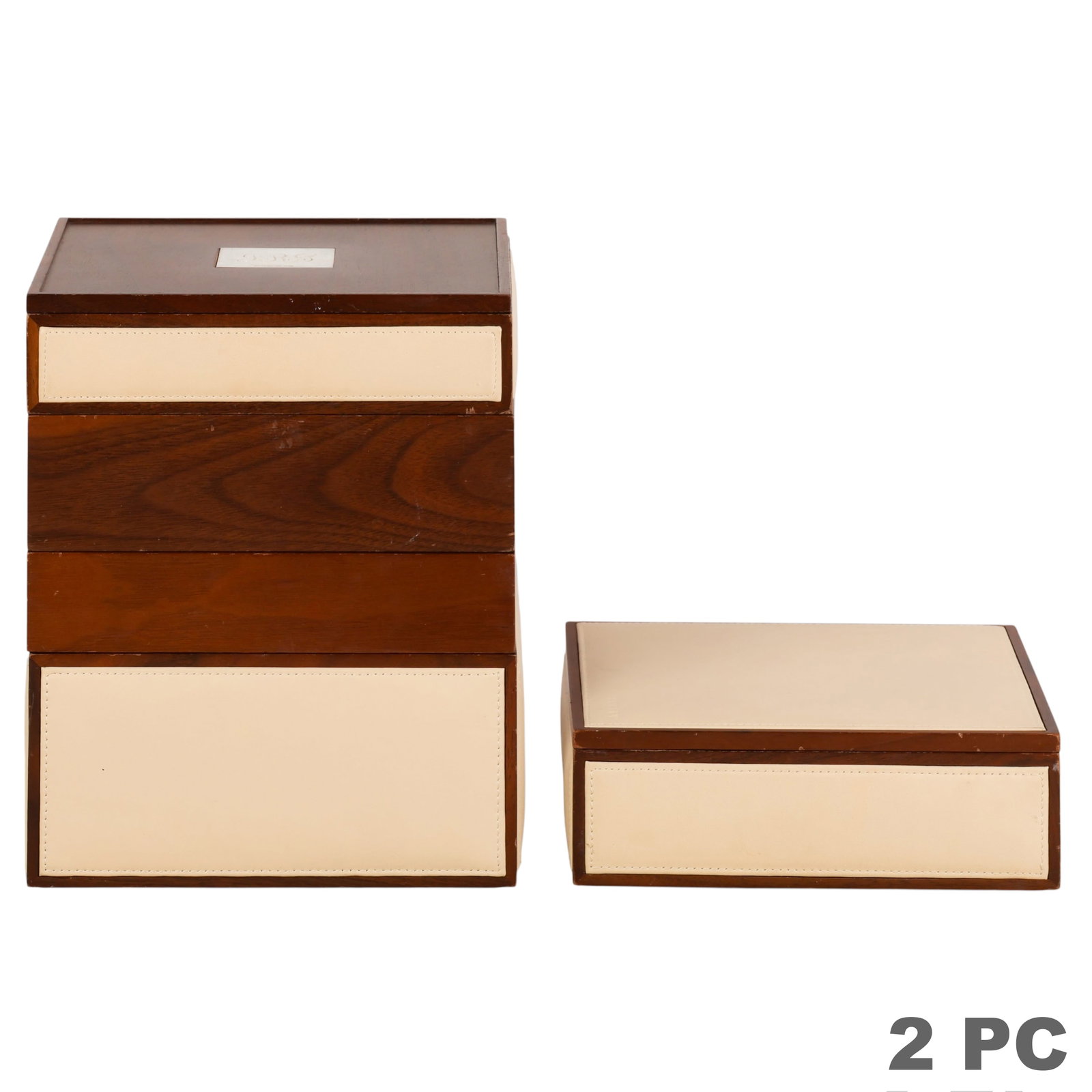 David Linley Leather & Wood Stacking Jewelry Boxes (1 of 6)