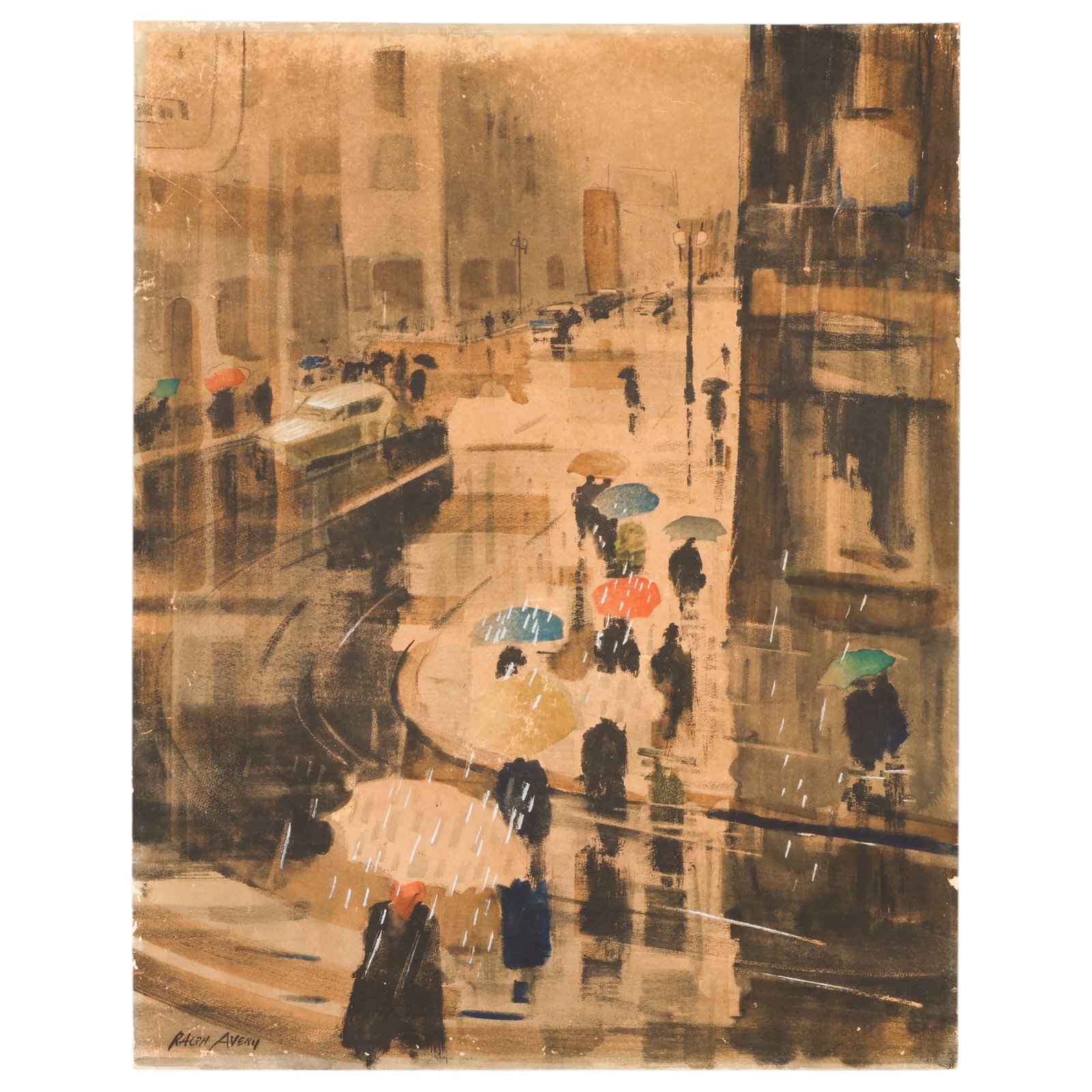 Ralph H. Avery 1906-1976 Umbrellas in Rain Litho (1 of 6)
