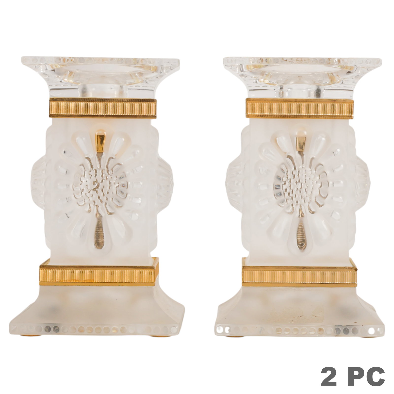 Lalique Paquerettes Daisy Column Candlesticks PAIR (1 of 6)