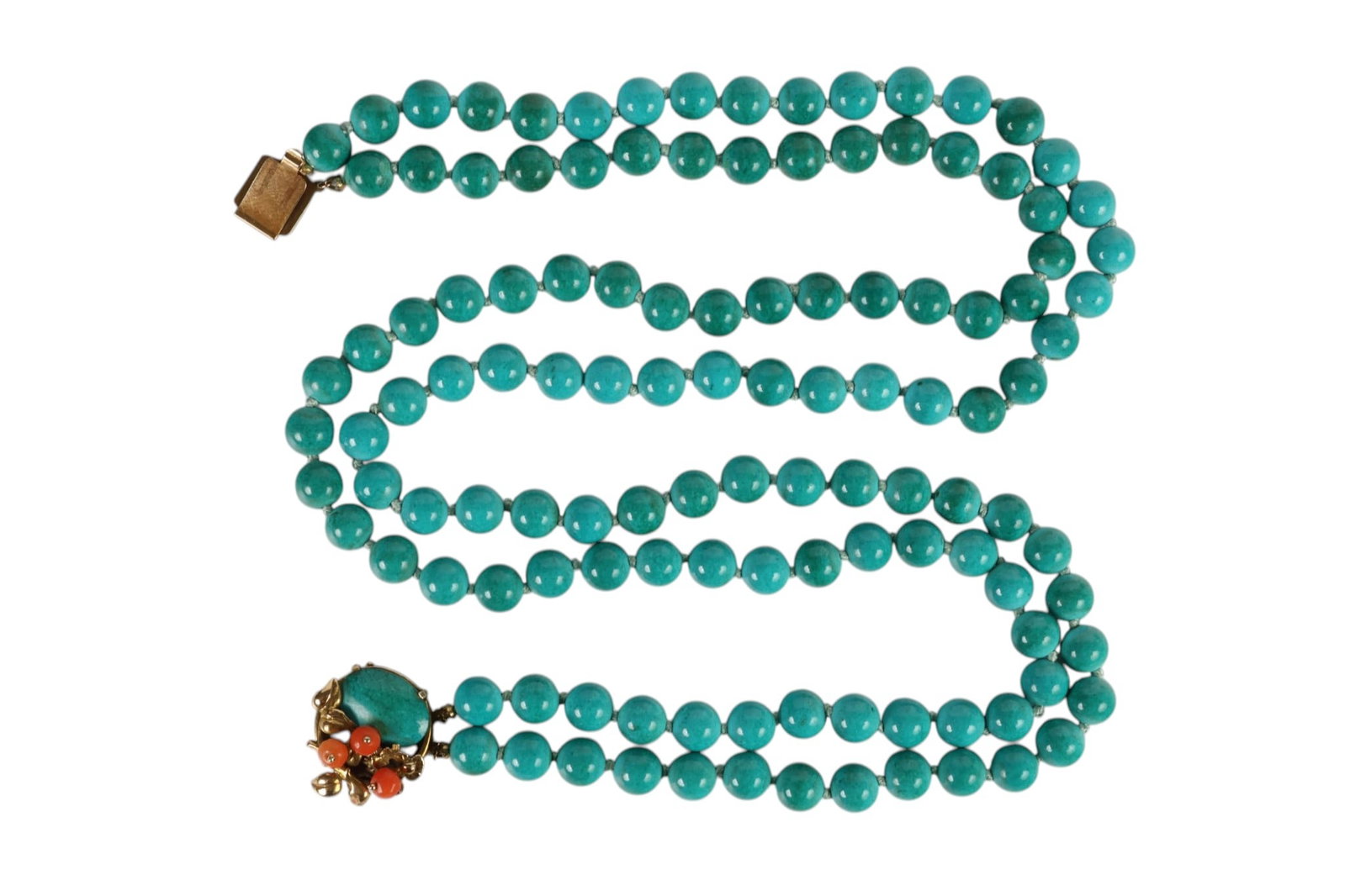 14k Gold Double Strand Turquoise Beaded Necklace (1 of 6)