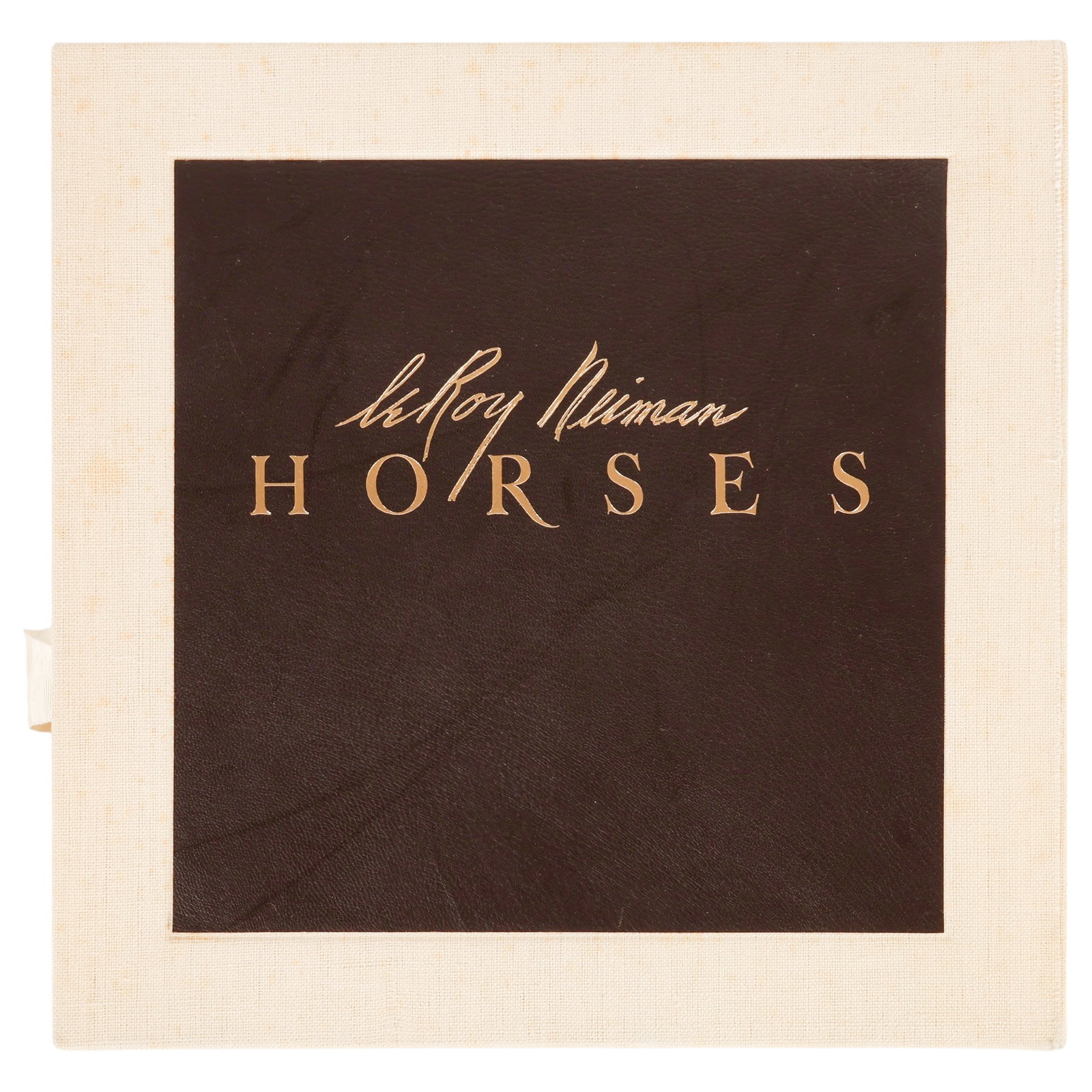 LeRoy Nemain 1921-2012 Horses Deluxe Book SIGNED: LeRoy Neiman (American, 1921-2012), Horses, deluxe limited edition published by Harry N. Abrams, Inc., 1979. Oversized volume bound in quarter leather and tweed and housed in its original textured sli