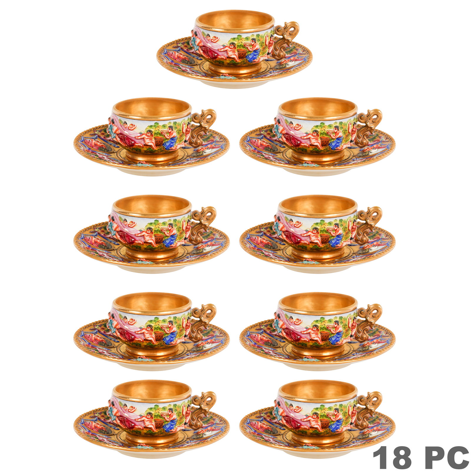 Capodimonte Porcelain Teacups and Saucers 13pc SET (1 of 9)
