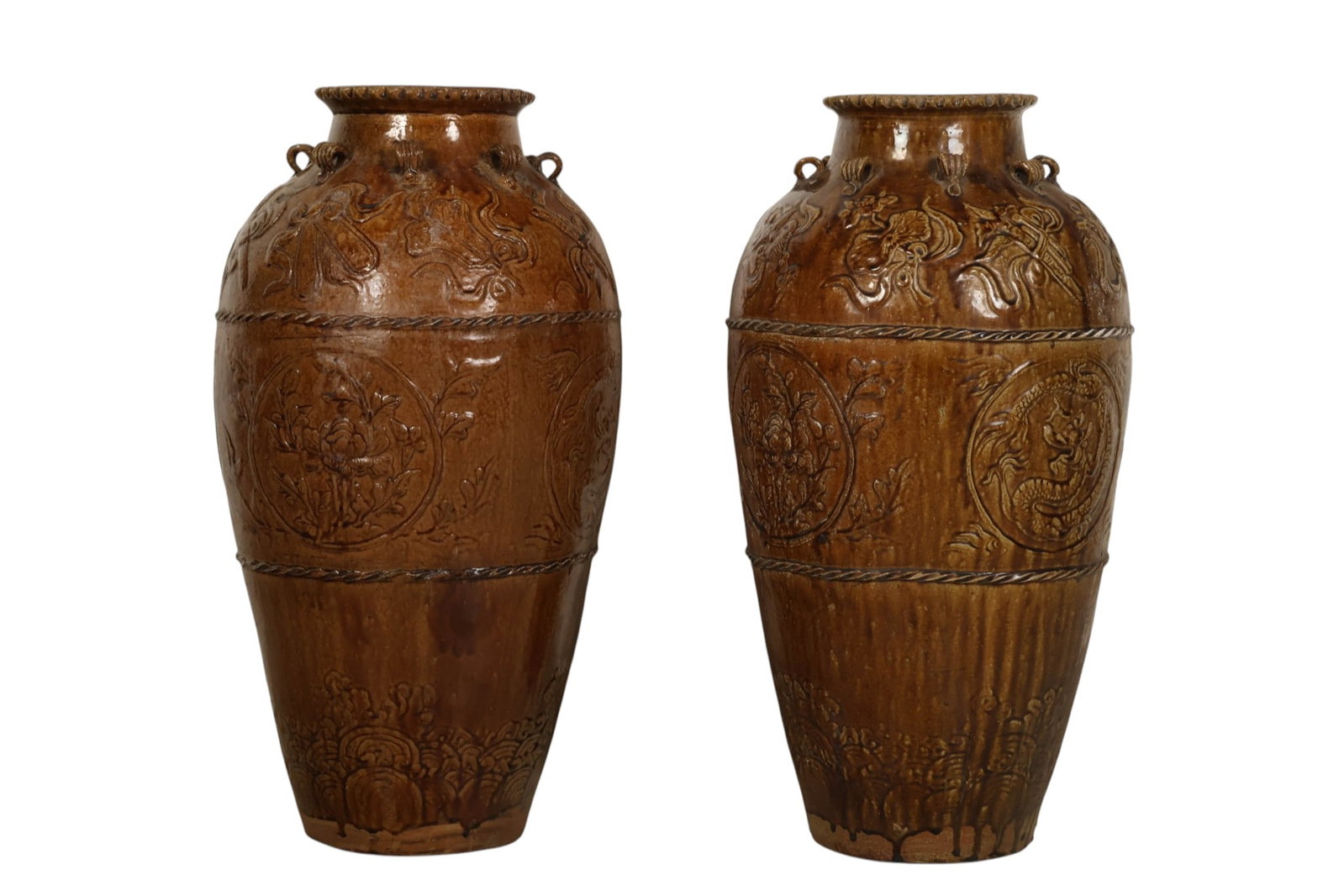 Chinese Martaban-Style Brown Glazed Jars 2pc LOT (1 of 7)
