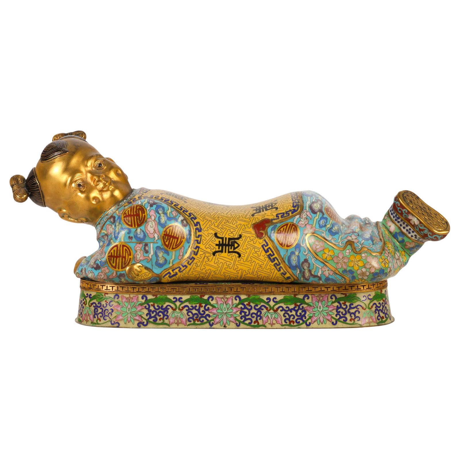 Chinese Cloisonne Enameled Figural Opium Pillow (1 of 7)