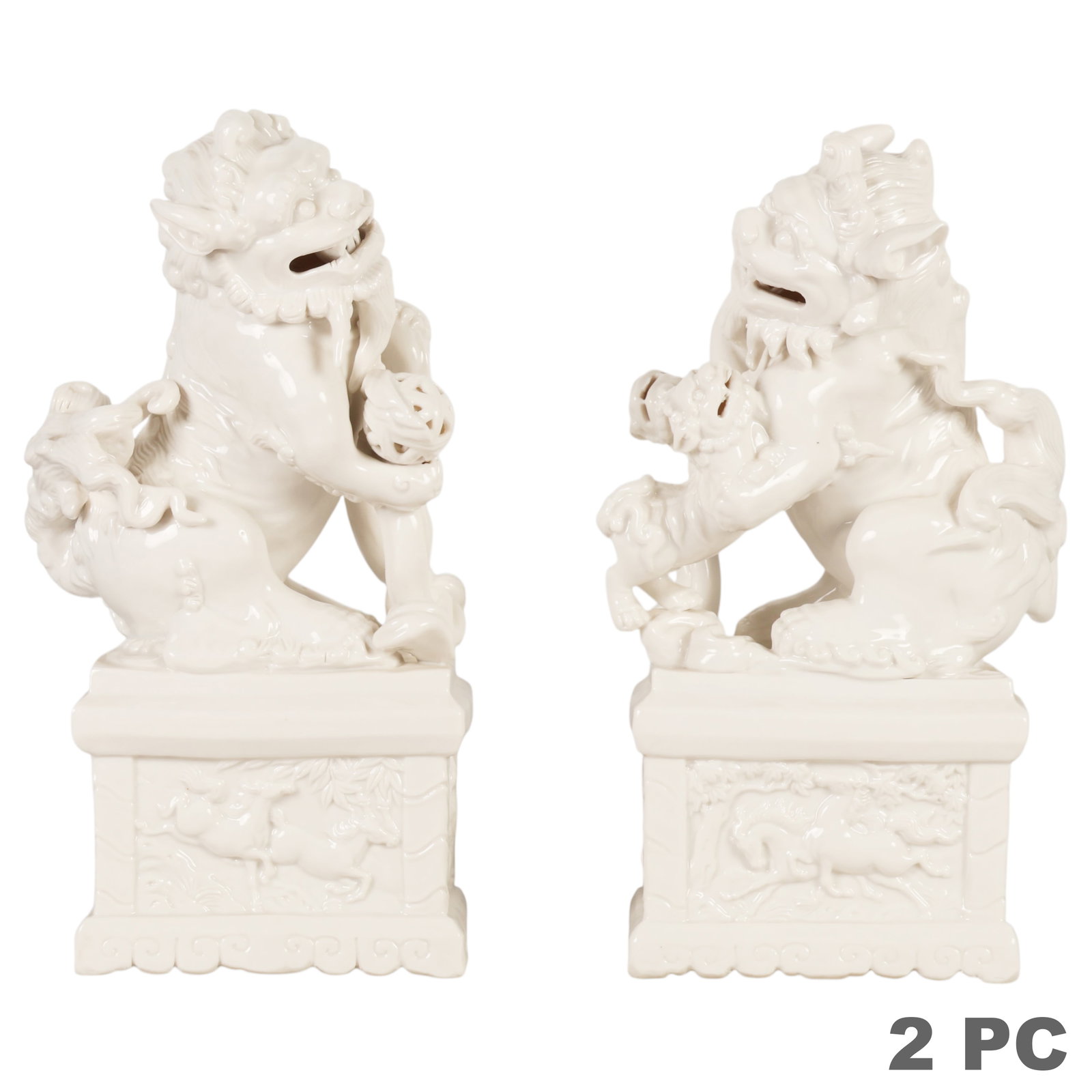 Chinese Blanc de Chine Pair of Porcelain Foo Dogs (1 of 6)