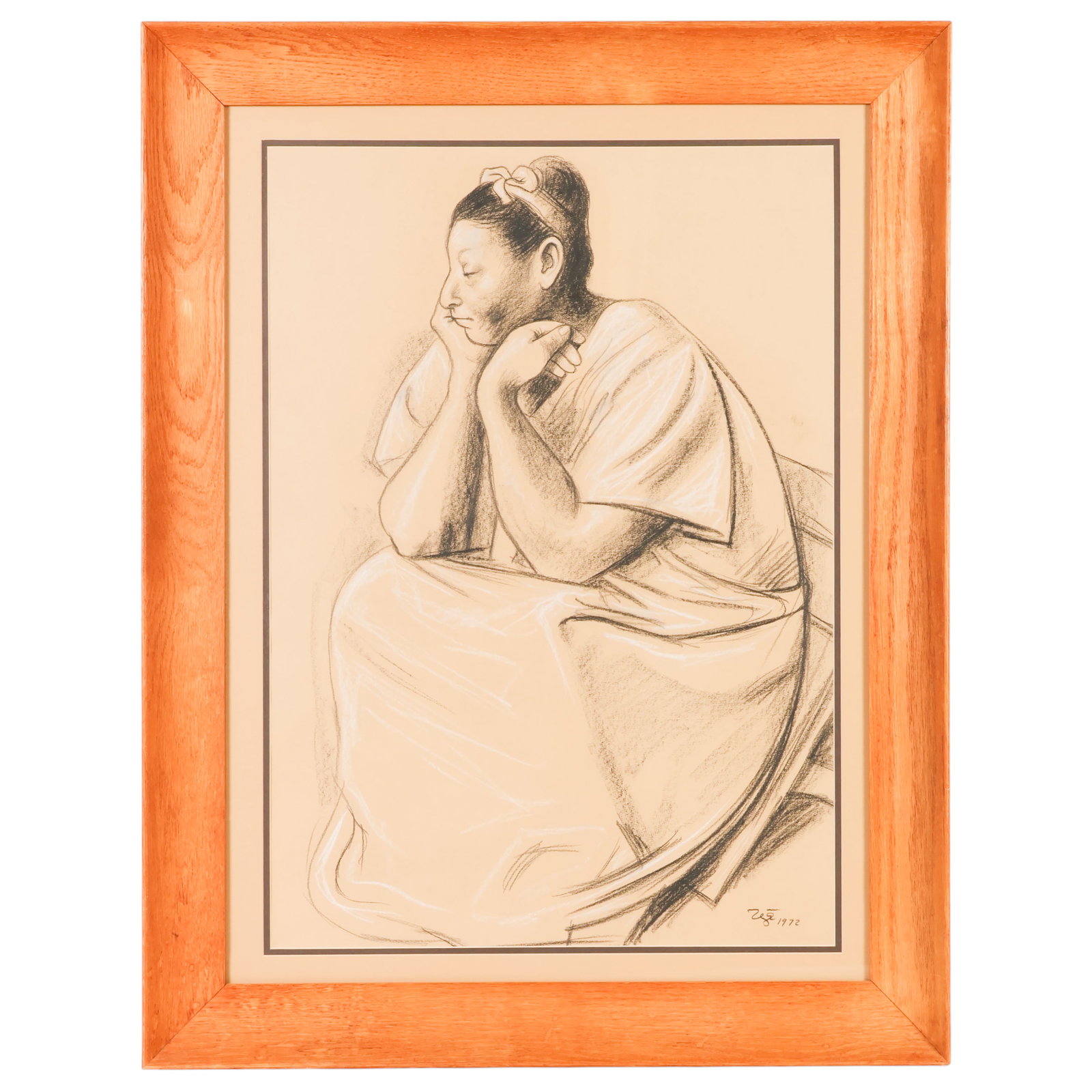 Seated Female Charcoal Drawing Print after Zuniga: After Francisco Zuniga (Costa Rican/Mexican, 19121998), monochrome print on paper after the charcoal and white chalk drawing reproduced in Catalogue Raisonne, Volume IV, depicting a contemplative seat