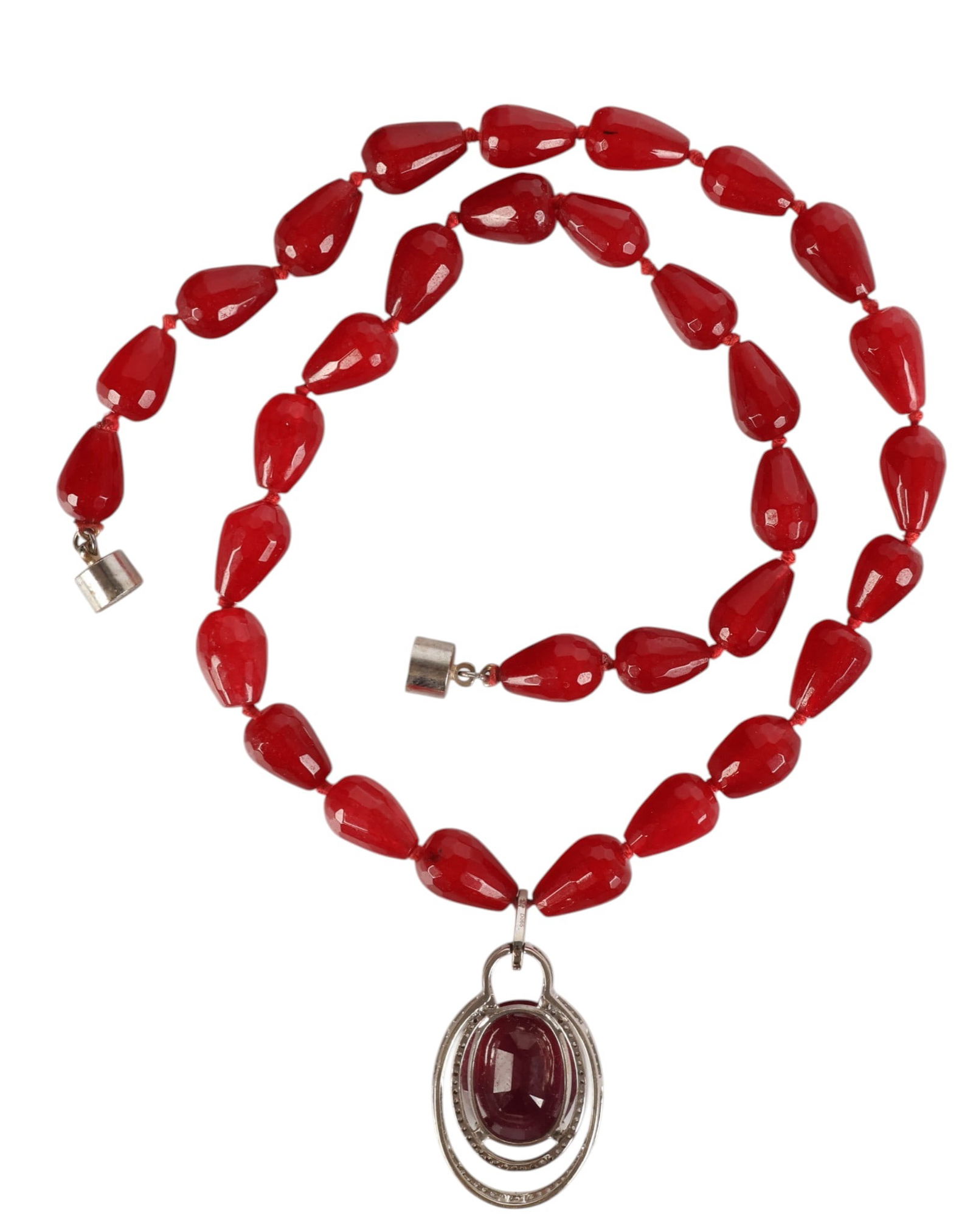 Ruby Bead & Ruby Diamond Pendant Necklace 46.3g - 3