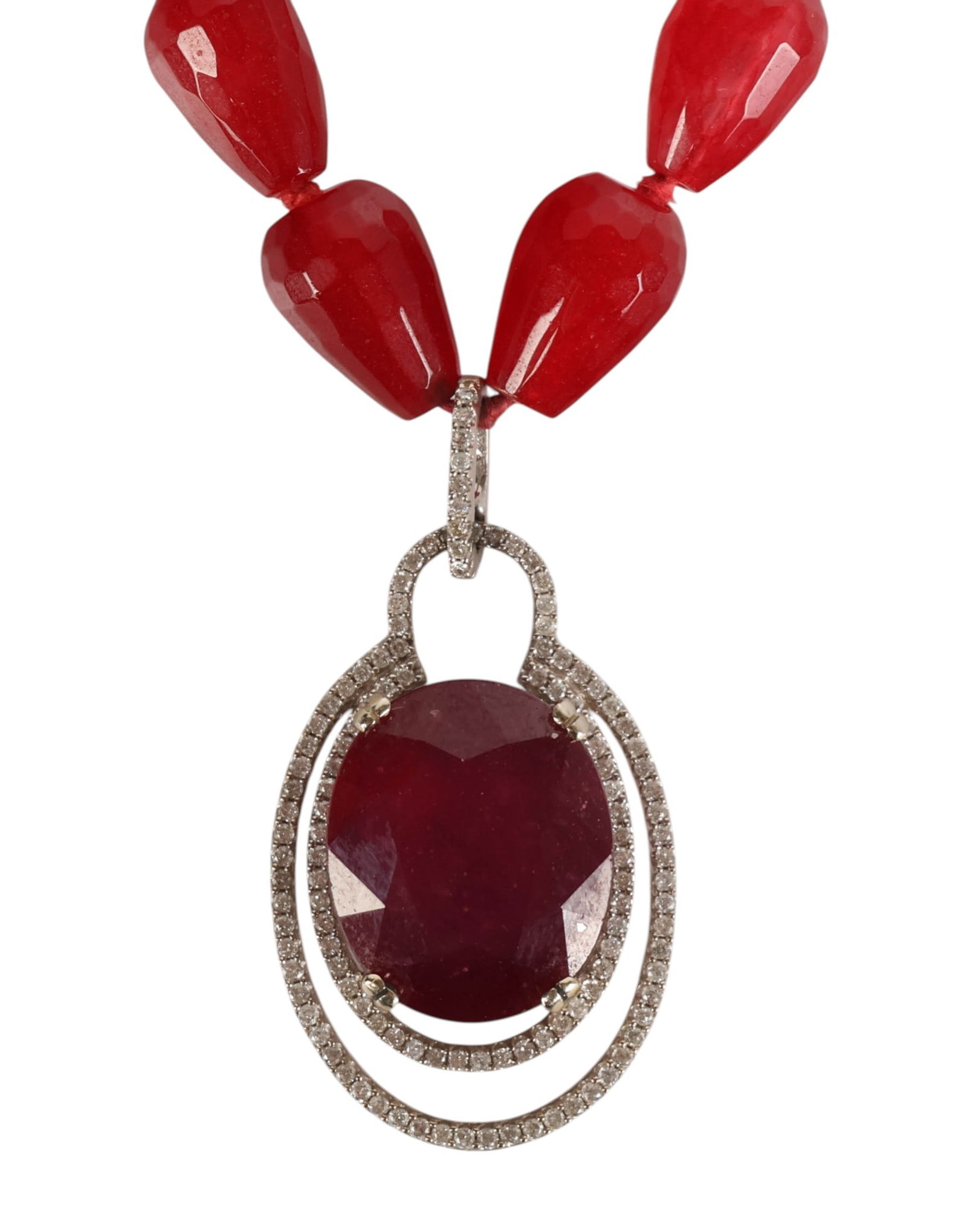 Ruby Bead & Ruby Diamond Pendant Necklace 46.3g - 4