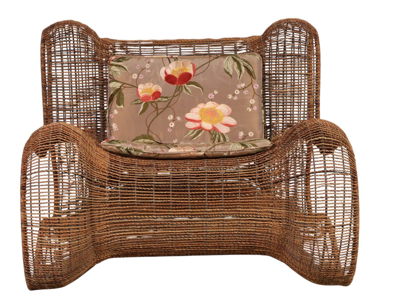 Kenneth Cobonpue PIGALLE Sculptural Lounge Chair: Kenneth Cobonpue (Filipino, born 1968), PIGALLE lounge chair featuring an undulating hourglass silhouette constructed with a steel frame and handwoven nylon and abaca cord. The sculptural form reflect