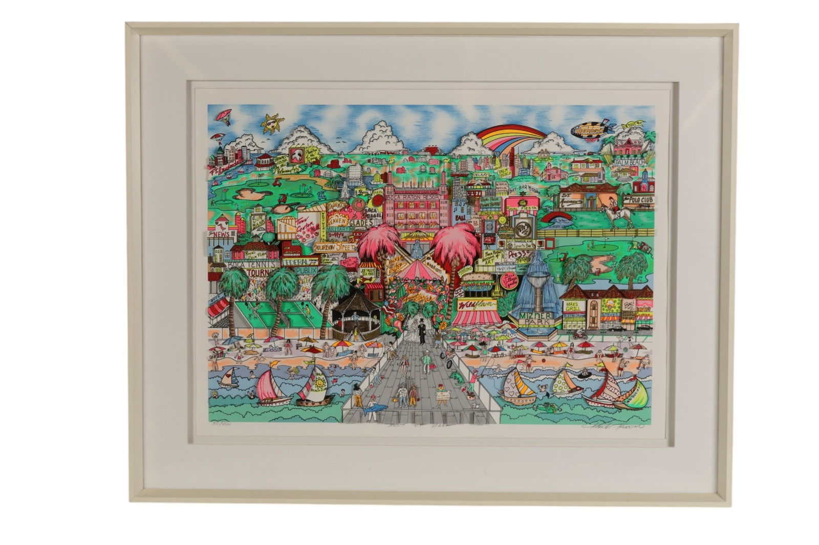 Charles Fazzino b.1955 Best of Boca 3D Serigraph: Charles Fazzino (American, born 1955), Best of Boca, a limited edition hand embellished three dimensional serigraph pop art depicting a vibrant panoramic view of Boca Raton landmarks including Mizner