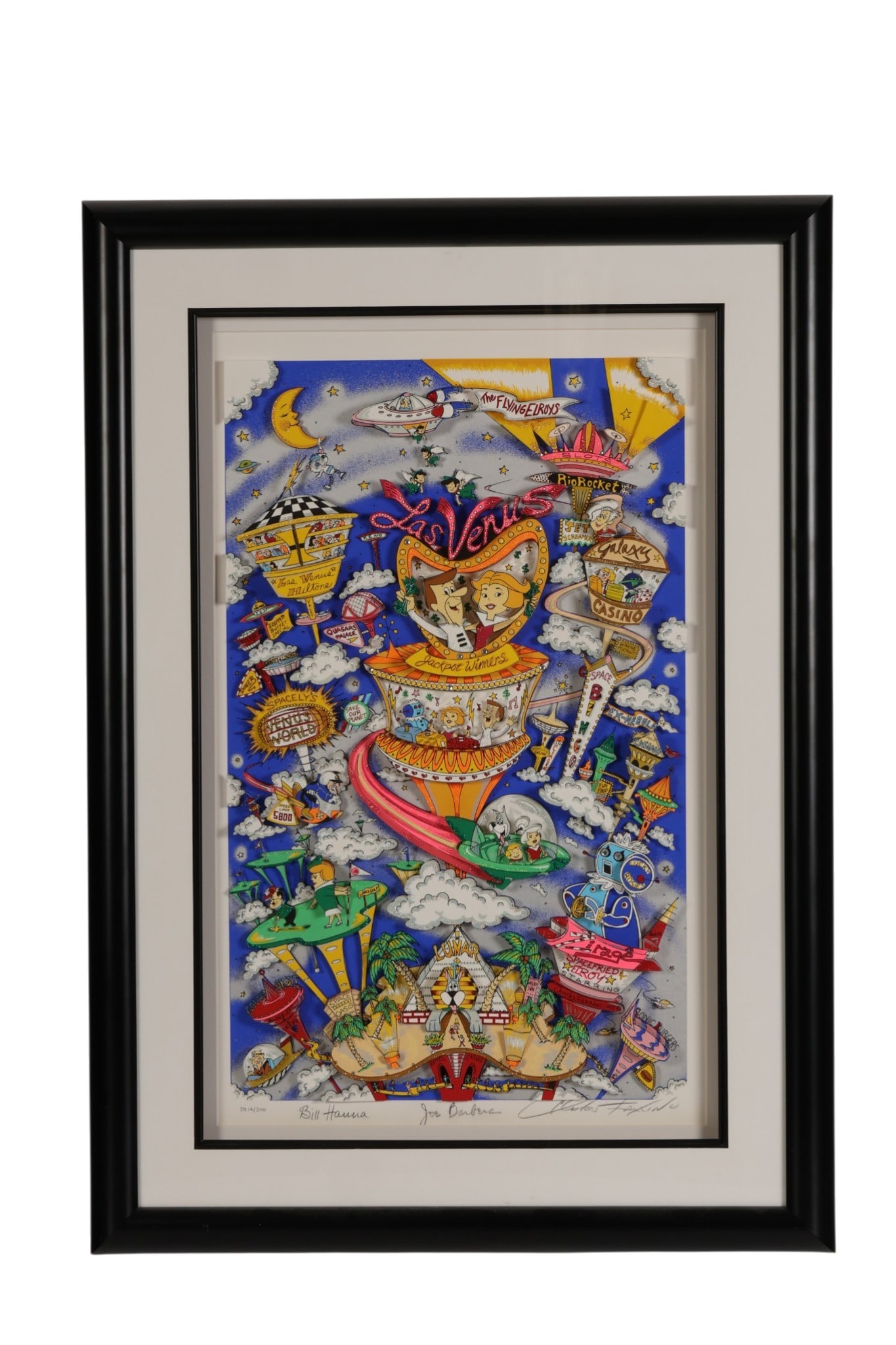 Charles Fazzino b1955 Jetsons Take Venus Serigraph: Charles Fazzino (American, born 1955), Jetsons Take Venus, a limited edition hand embellished three dimensional serigraph pop art featuring characters from the Hanna Barbera cartoon The Jetsons enjoyi