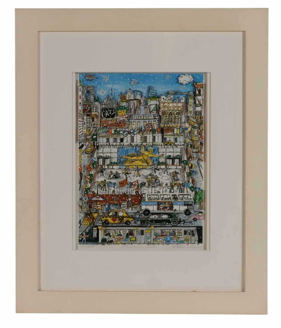 Charles Fazzino b.1955 Rockefeller Center Pop Art: Charles Fazzino (American, born 1955), Rockefeller Center, a limited edition hand embellished three dimensional serigraph pop art depicting the iconic ice skating rink at Rockefeller Center surrounded