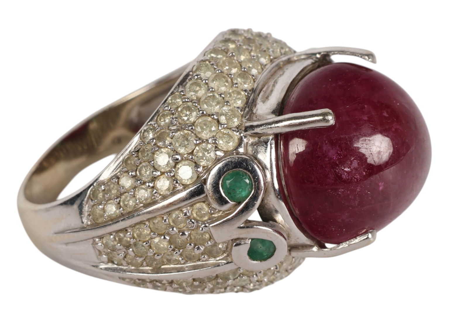 14k Gold Cabochon Ruby Diamond Emerald Ring Sz 8 (1 of 6)