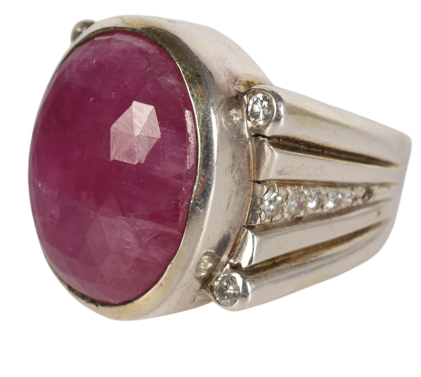 Sterling Silver Pink Ruby Diamond Ring Size 7 - 2