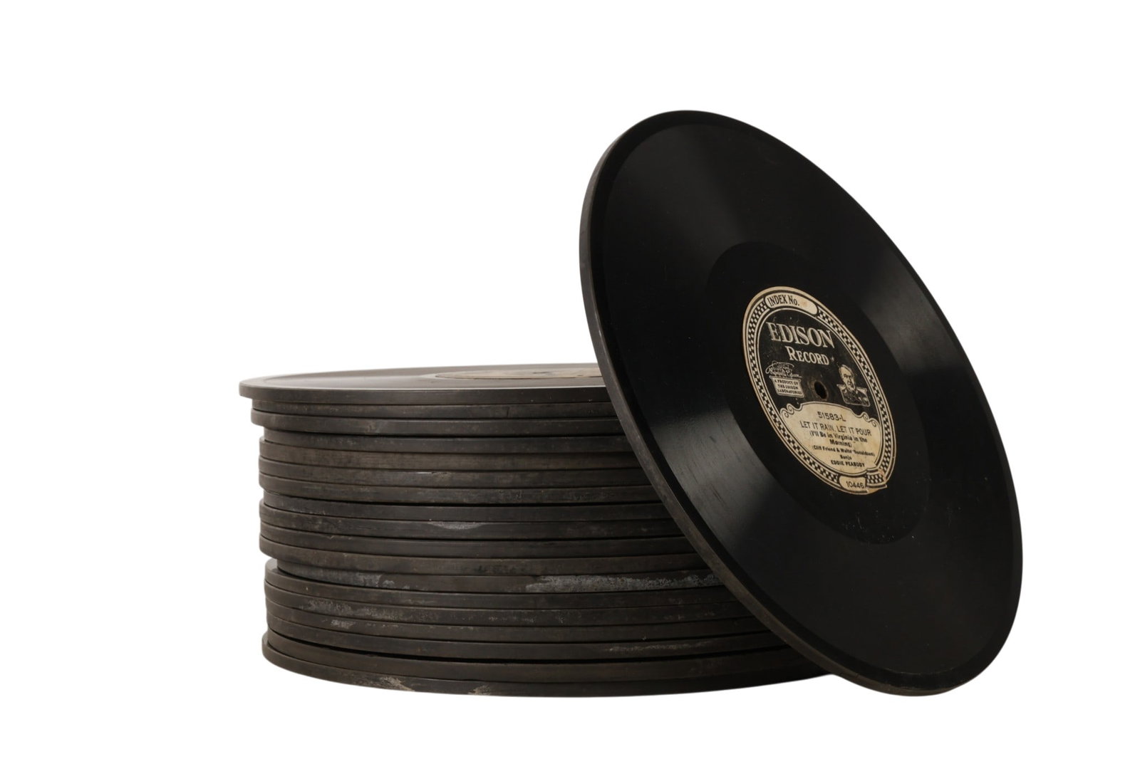 Edison Diamond Disc Phonograph Records 19pc LOT: Edison, a lot of 19 antique Diamond Disc phonograph records including various artists and titles. The lot includes Edison Record 51583-L Let It Rain Let It Pour I'll Be in Virginia in the Morning by E