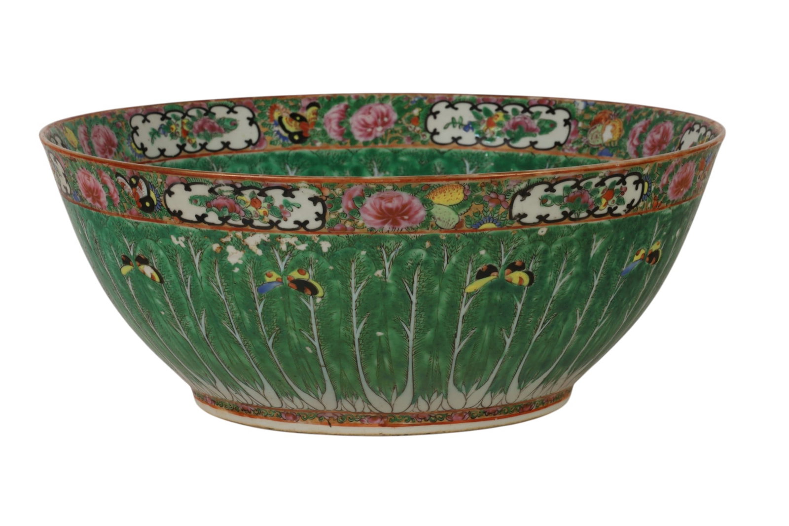 Chinese Export Famille Rose Cabbage Punch Bowl (1 of 6)