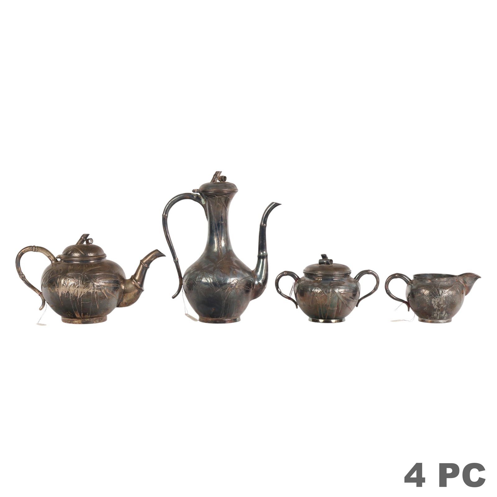 Chinese Export Antique Silver Tea SET 4pc 960g. (1 of 7)