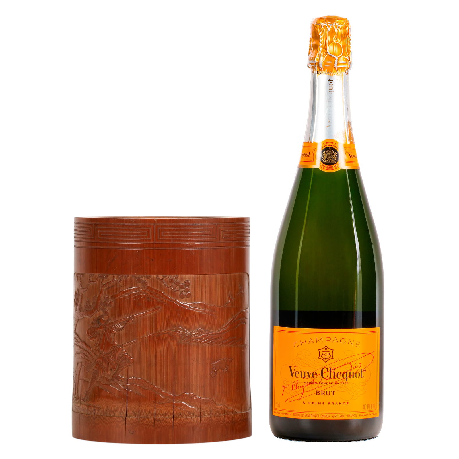 Chinese Antique Bamboo Gilt Repousse Brush Pot - 2